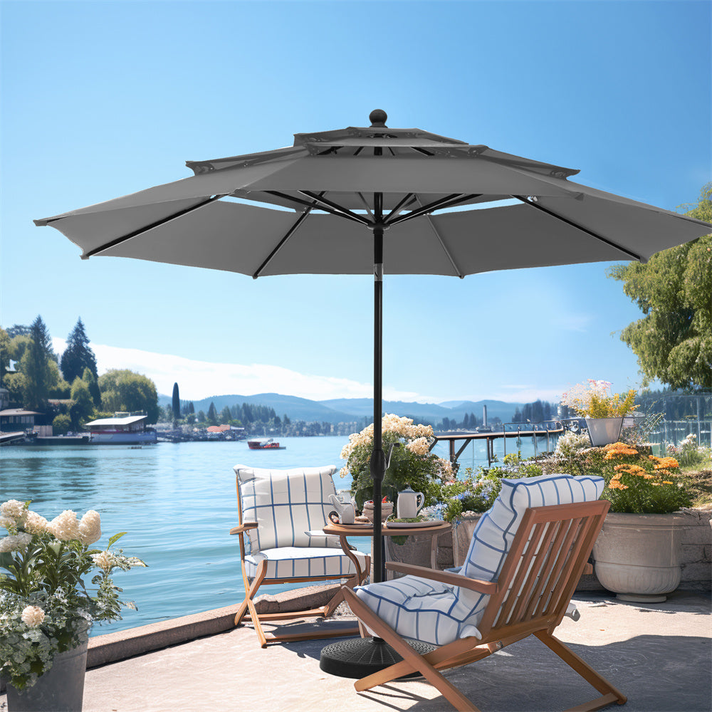 PHI VILLA 10ft 3-Tier Auto-Tilt Patio Umbrella - Double Vented Outdoor Market Umbrella for Poolside, Backyard, and Beach Use