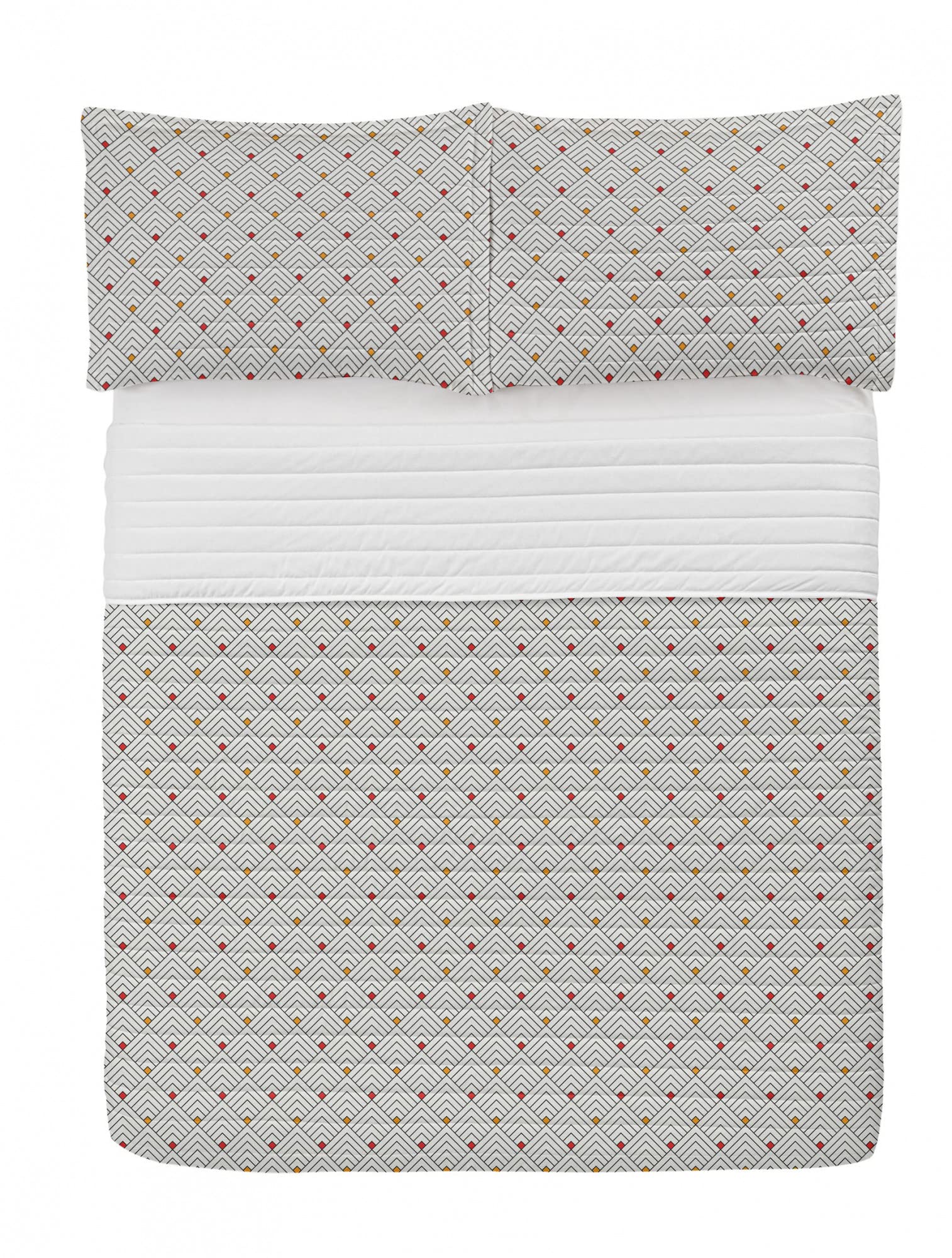 Ambesonne Abstract Microfiber Bedspread Set - Queen Size Chevron Pattern Bedding with Pillow Shams & Comforter in Marigold Vermilion White | Soft Ethnic Inspired Zigzag Stripes Design | Perfect for Modern Bedrooms, Guest Rooms & Dorm Decor