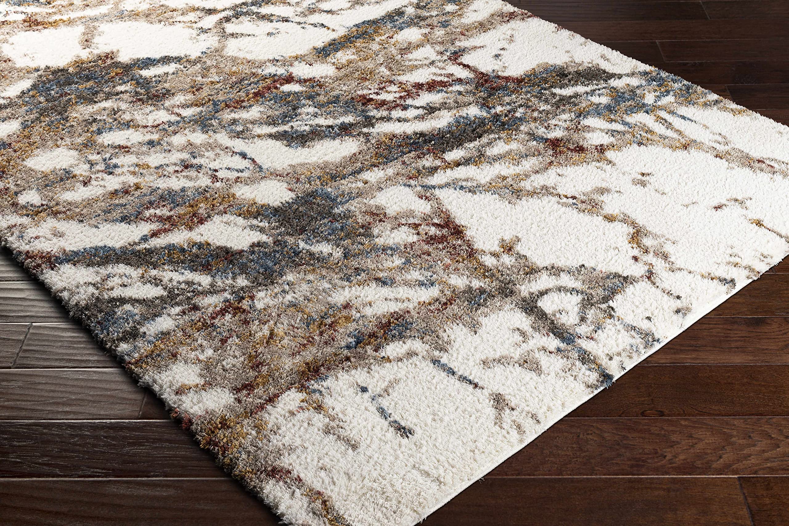 Hauteloom Bremen Plush Marble Area Rug – Ultra Soft Living Room & Bedroom Carpet – Brown, Beige, Charcoal, Navy Blue, Red – 7'10