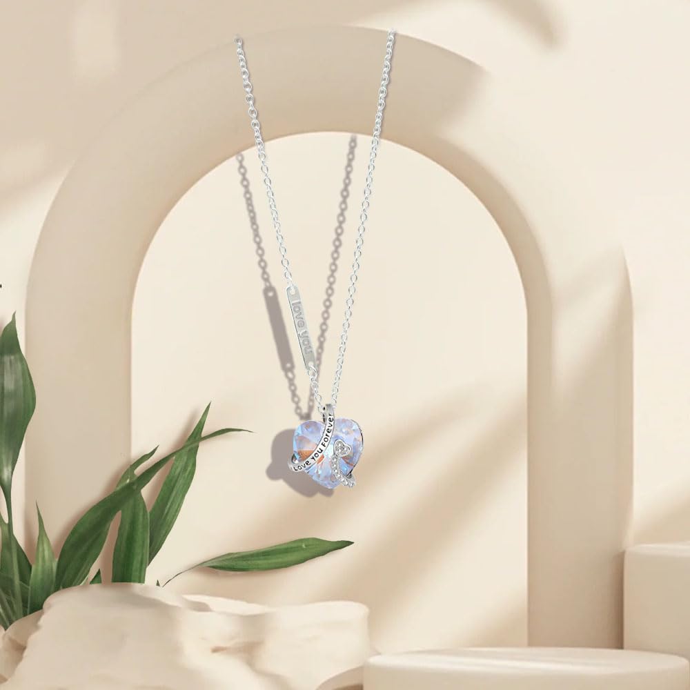 LAICEPS Personalized 'I Love You Forever' Necklace - 925 Sterling Silver Heart Pendant with Birthstone | Romantic Jewelry Gift for Women, Wife & Daughter | Perfect for Valentine's Day, Anniversary, Christmas & Birthday | Elegant Everyday Wear & Special Occasion Jewelry