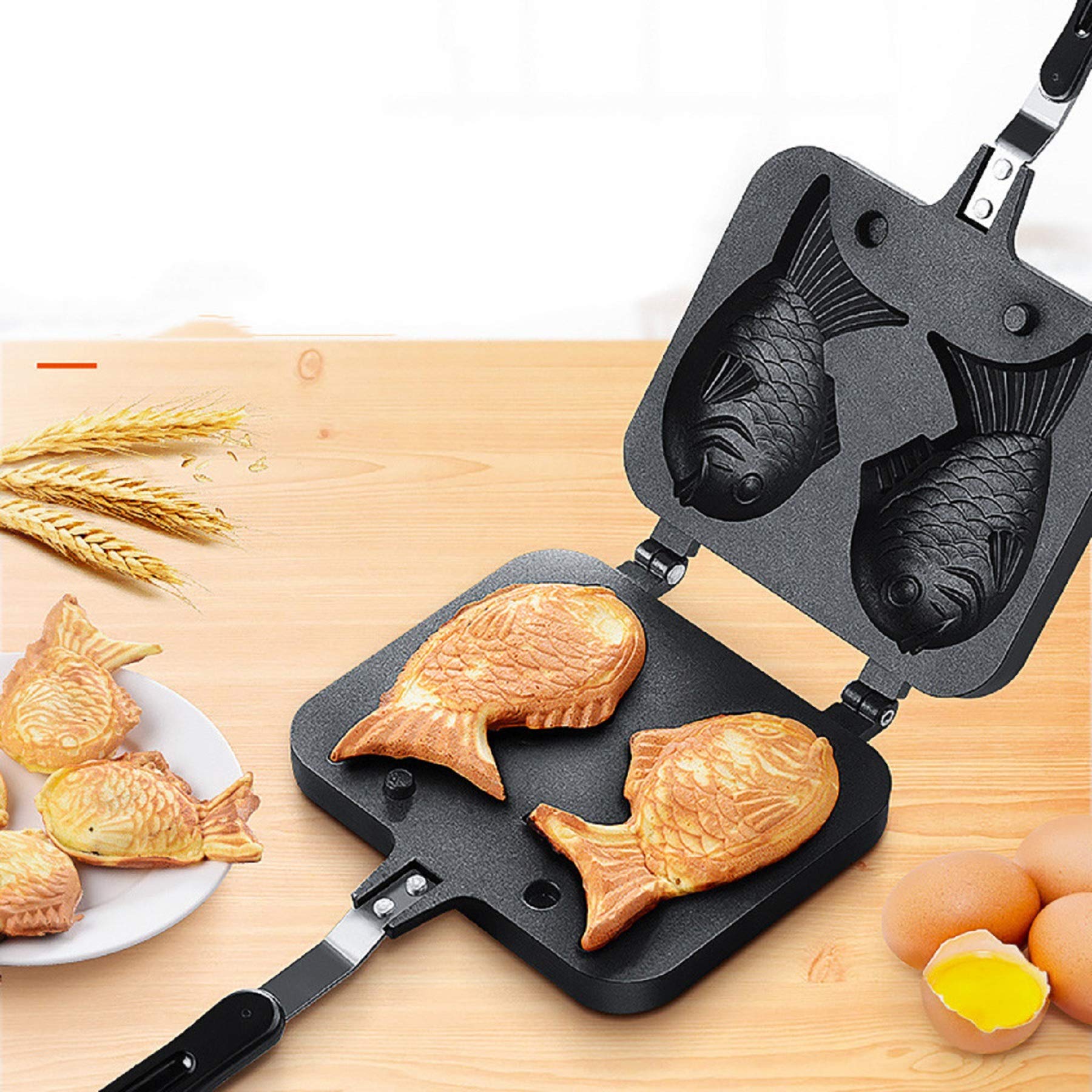 Japanese Pancake Maker - Portable Fish-Shaped Waffle Pan, 2-Piece Cast Iron Bakeware Set for Home Baking | Perfect for Christmas Gifts, Housewarming & Holiday Cooking | Great for Breakfast, Desserts & Kids' Snacks