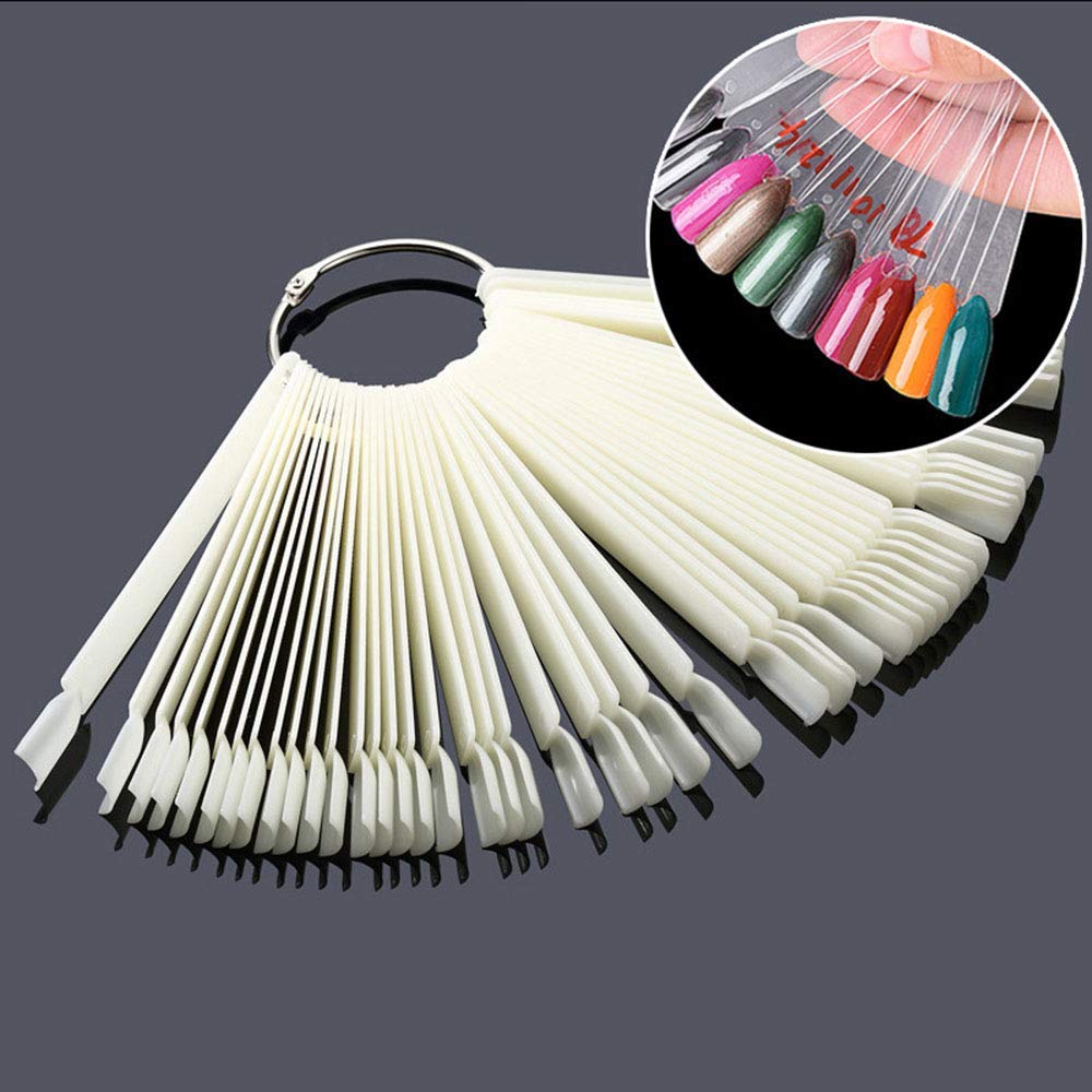 100 Pcs Nail Art Practice Sticks with Metal Ring Holder - Fan Shape Nail Display Swatches for Nail Polish Color Testing & Salon Practice | Professional Nail Art Training Tools for Beginners & DIY Manicure Enthusiasts