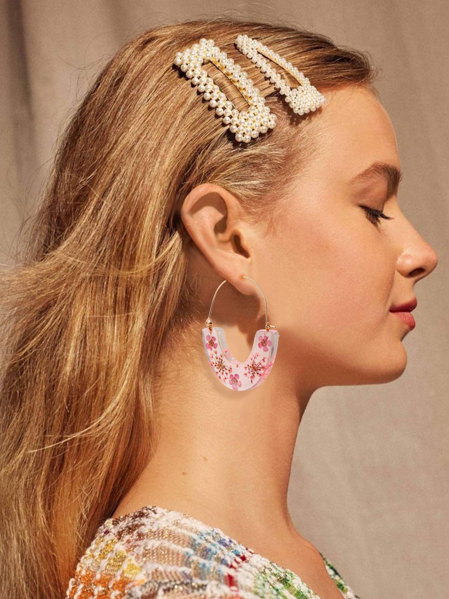 Pressed Flower Resin Hoop Earrings for Women - Real Floral Drop Dangle Statement Earrings | Birthday, Wedding, Party Gifts | Elegant Boho Jewelry for Everyday Wear & Special Occasions