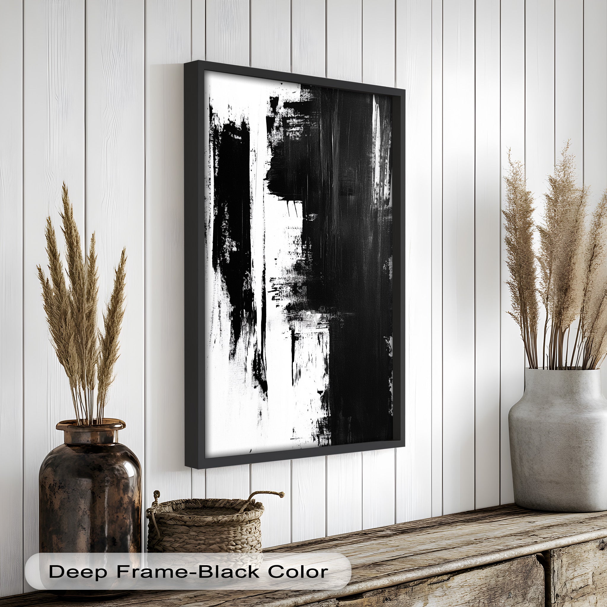 Abstract Black and White Oil Painting - Modern Wall Art for Living Room, Bedroom & Office Decor