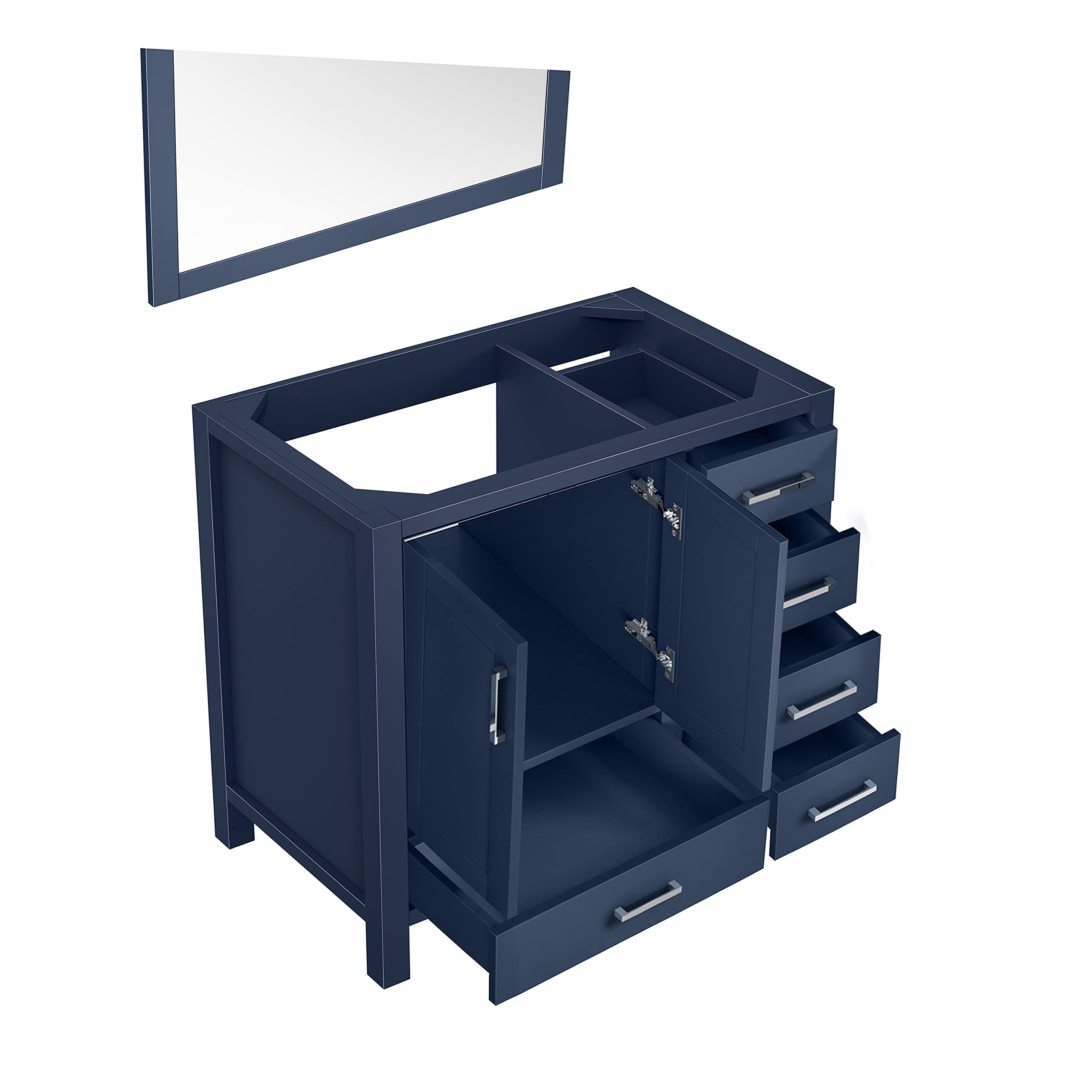 Jacques 36 Inch Wide x 22 Inch Deep Left Offset Navy Blue Bathroom Vanity Set with 34 Inch Mirror - Perfect for Modern Master Bathrooms & Guest Bath Suites