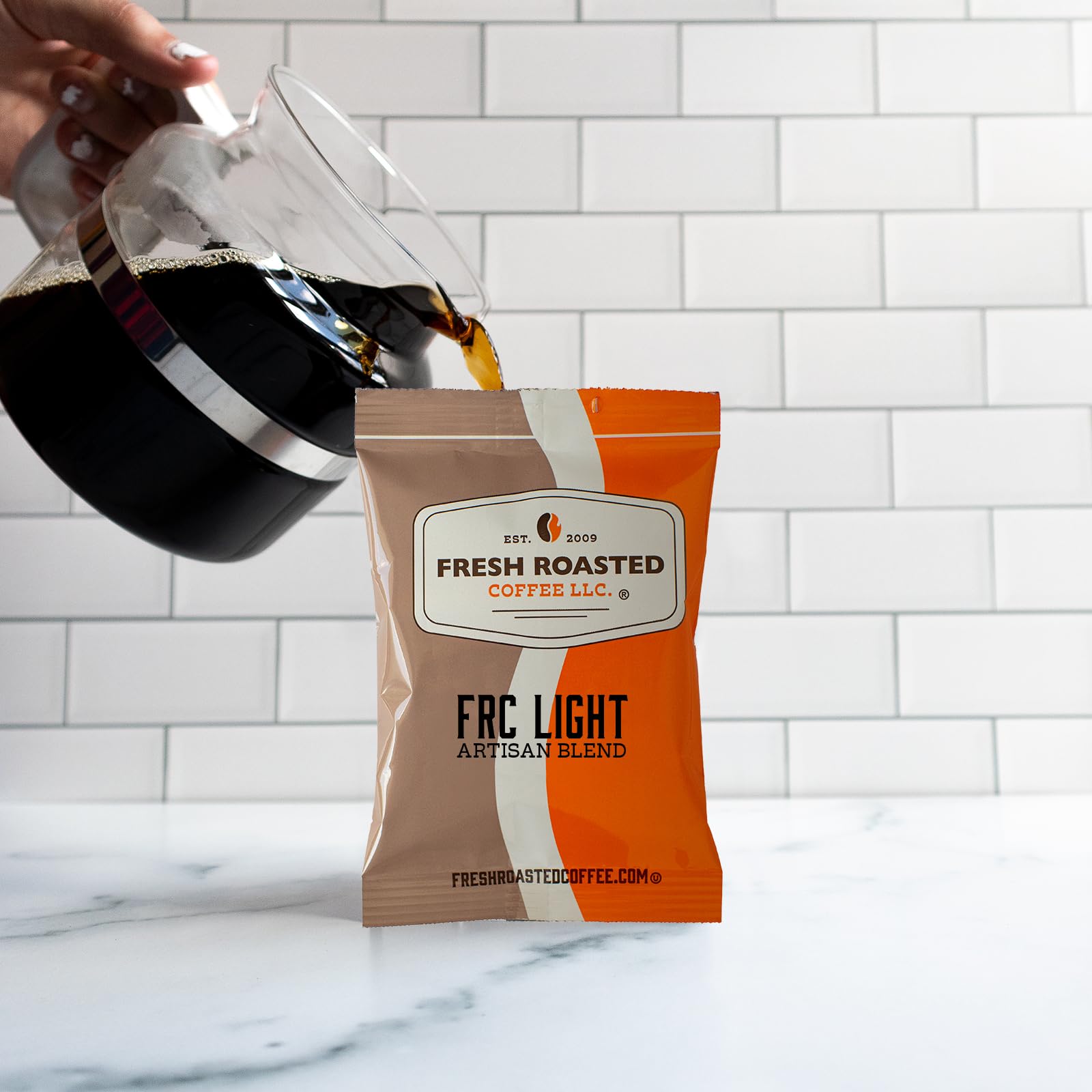 Fresh Roasted Coffee - FRC Light Roast Blend, Kosher Certified, Pre-Ground Fractional Packs (2.25oz, 96 Count) - Perfect for Offices, Cafes & Home Brewing