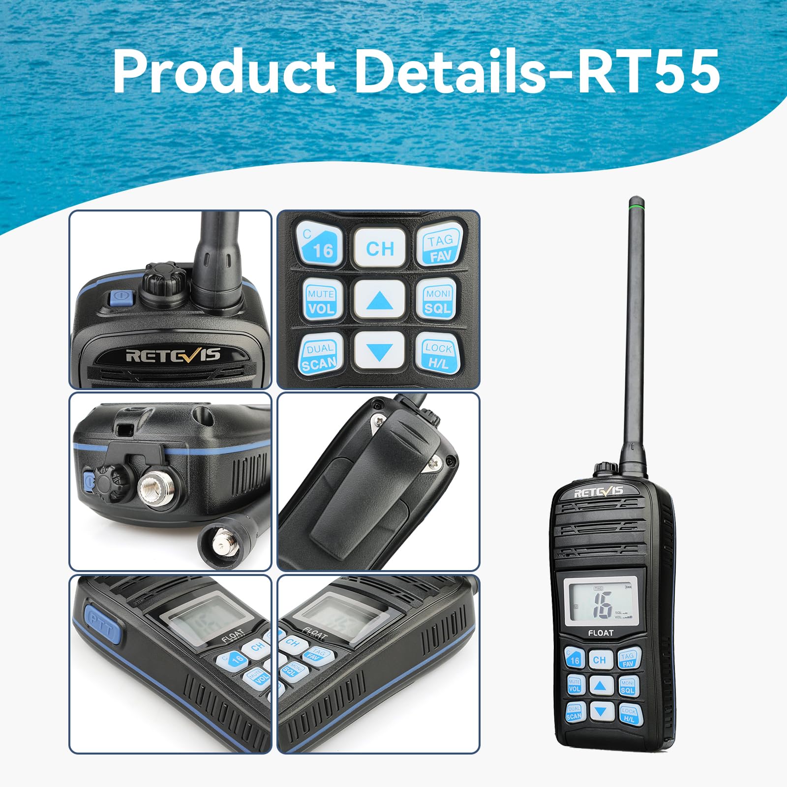 Retevis RT55 IP67 Waterproof Floating Handheld Marine Two-Way Radio with NOAA Weather Alert, LCD Screen & Emergency Features - Perfect for Boating, Kayaking, and Ship-to-Shore Communication