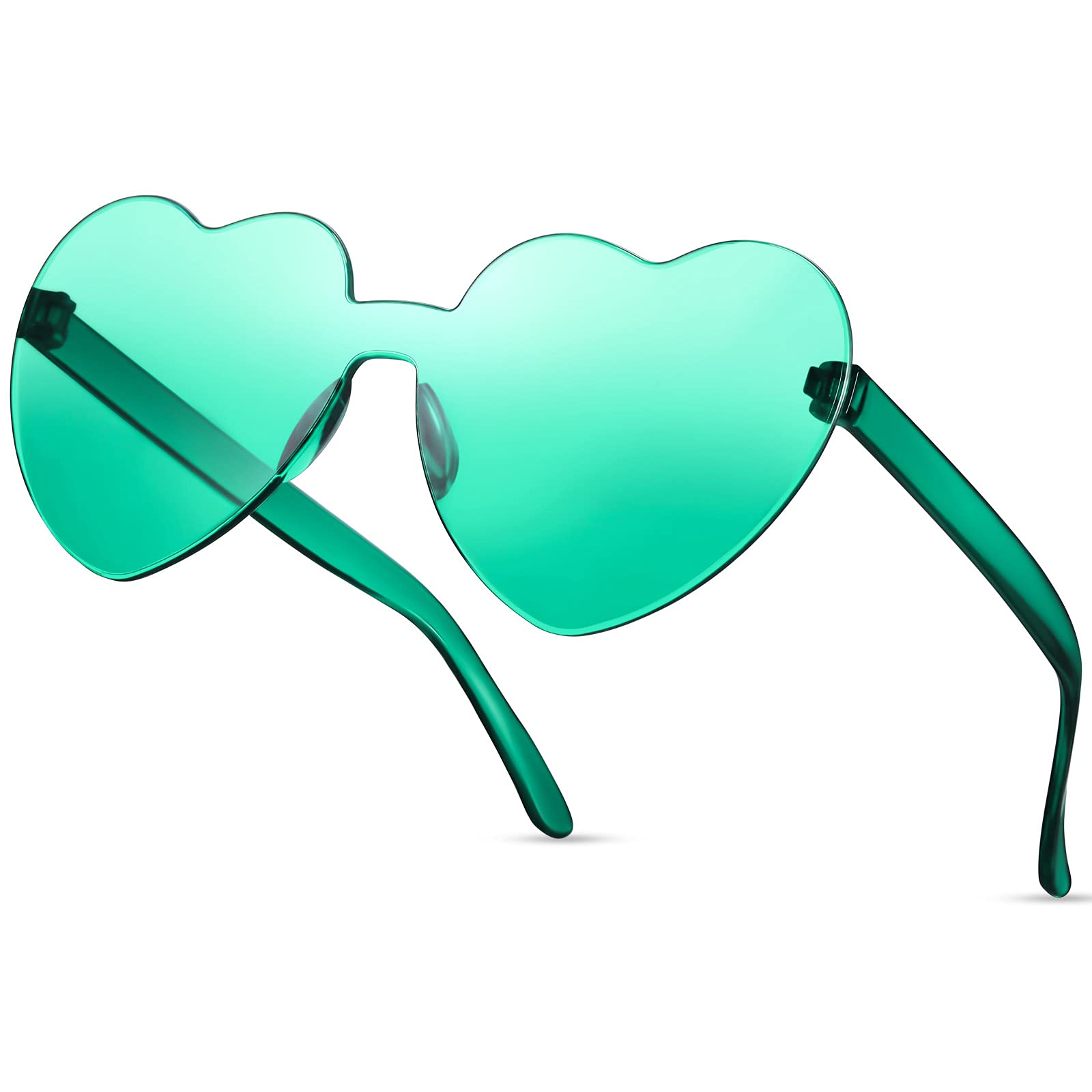 Heart Shaped Sunglasses - Rimless Transparent Love Candy Color Glasses for Women & Men | Perfect for Valentine's Day, Parties, Beach Outings & Cosplay (Red)