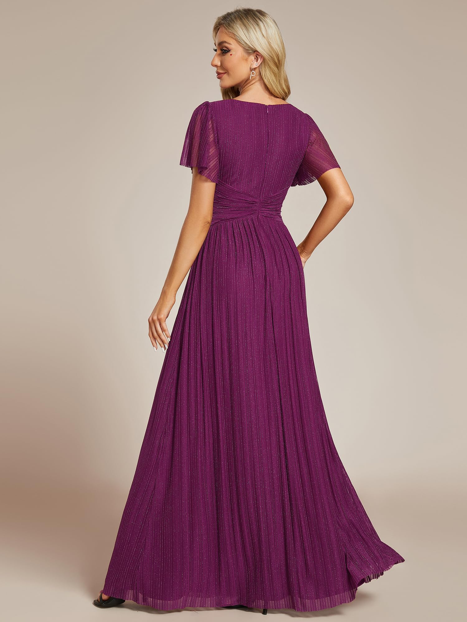 Ever-Pretty Women's Glitter V-Neck Pleated Short Sleeve Wedding Guest Dress - Summer Evening Party Mother of the Bride Dress 11961 | Perfect for Garden Weddings, Cocktail Parties & Formal Occasions