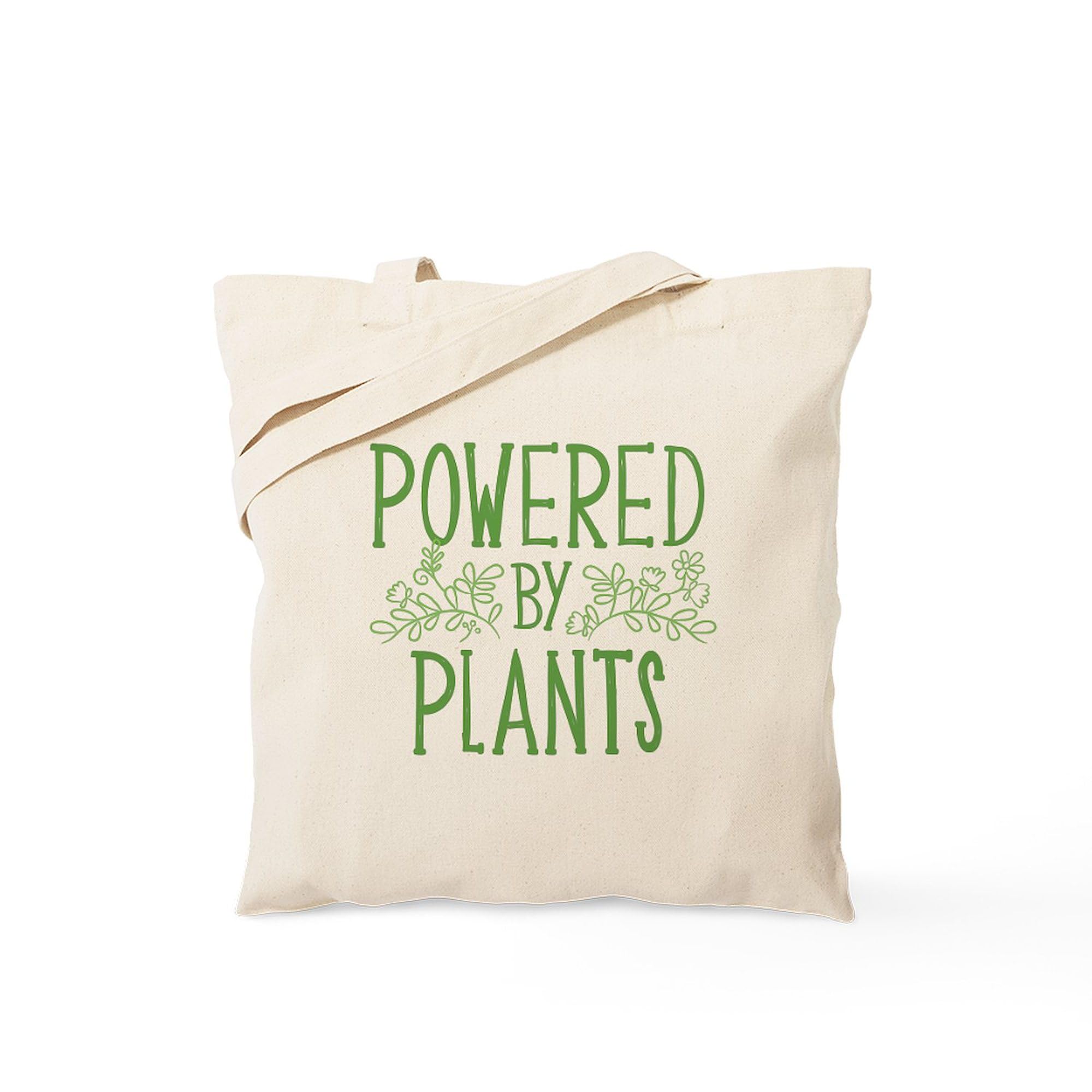 Powered By Plants Natural Canvas Tote Bag - Eco-Friendly Reusable Shopping Bag for Groceries, Beach & Daily Use