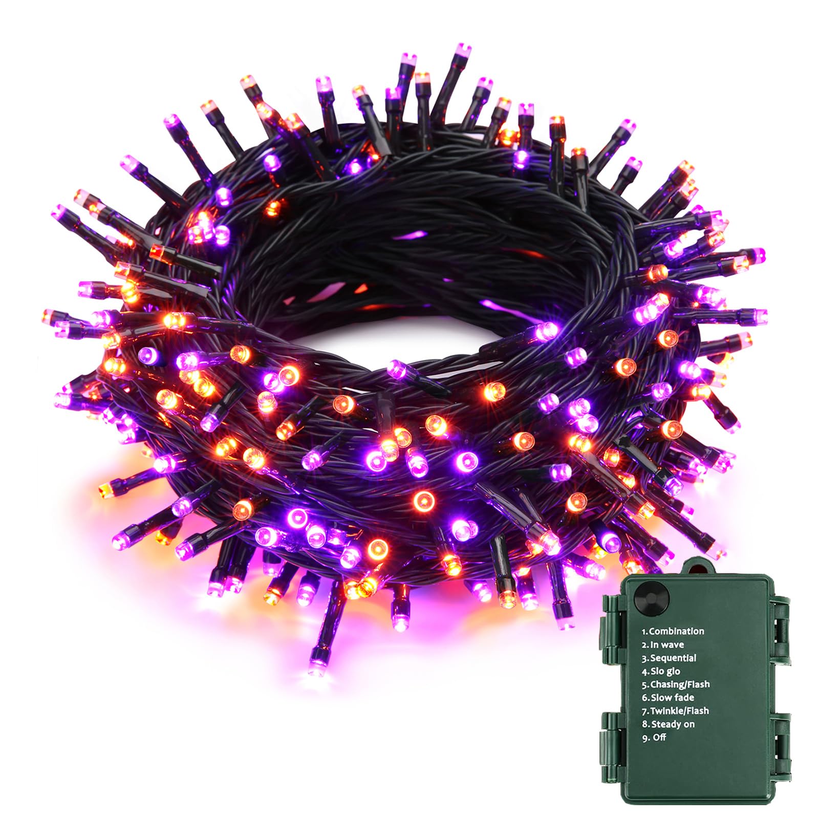 BrizLabs 10m 100 LED Orange & Purple Halloween Fairy Lights - Battery Operated Waterproof String Lights with 8 Modes for Christmas Tree, Outdoor, Home, Garden, Window, Wedding & Party Decorations | Perfect for Halloween, Christmas, and Festive Celebrations