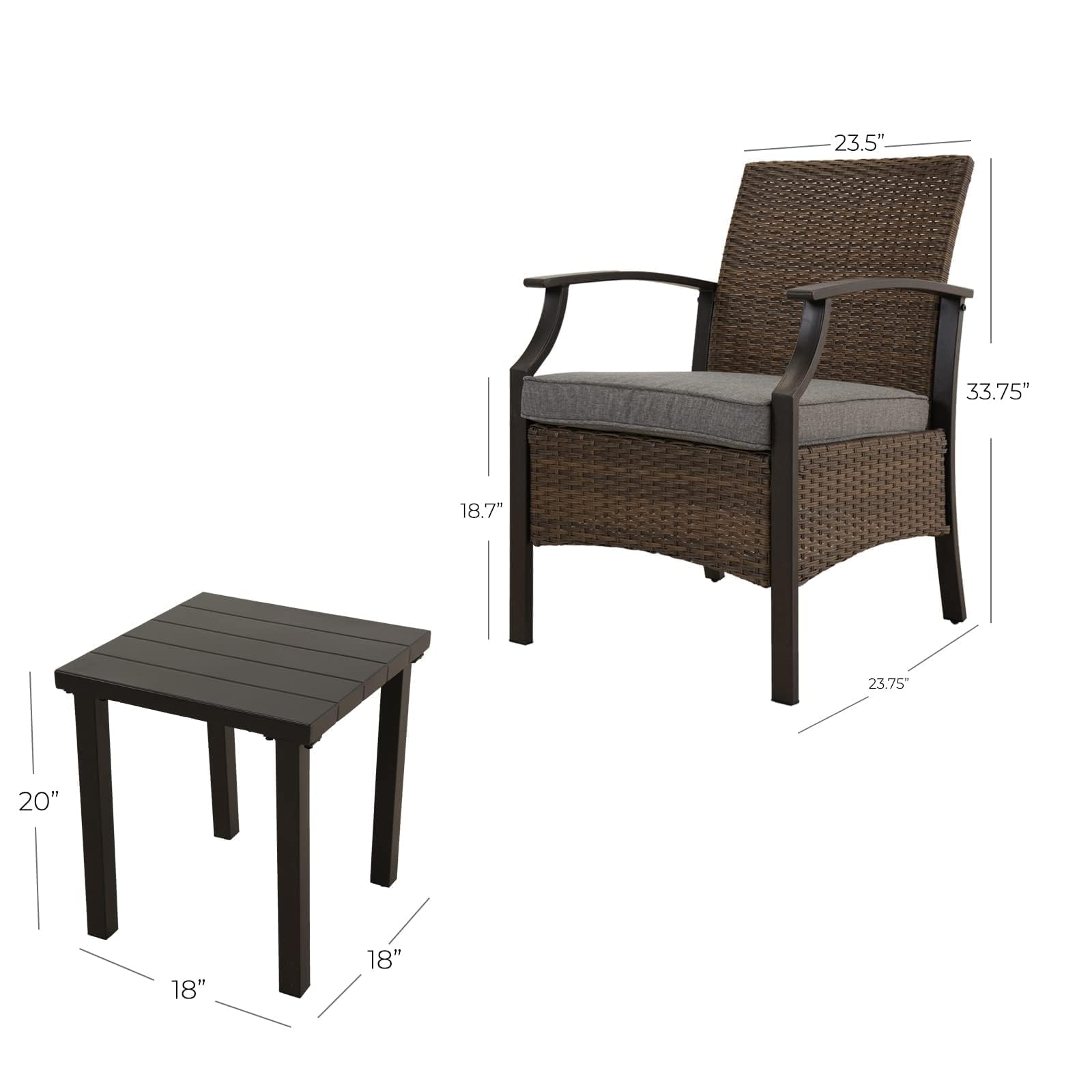 3-Piece Outdoor Patio Furniture Set - Grey Wicker Bistro Table & Chairs for Porch, Balcony, Deck | Durable All-Weather Rattan Dining Set for Small Spaces, Backyard, Garden or Poolside Relaxation