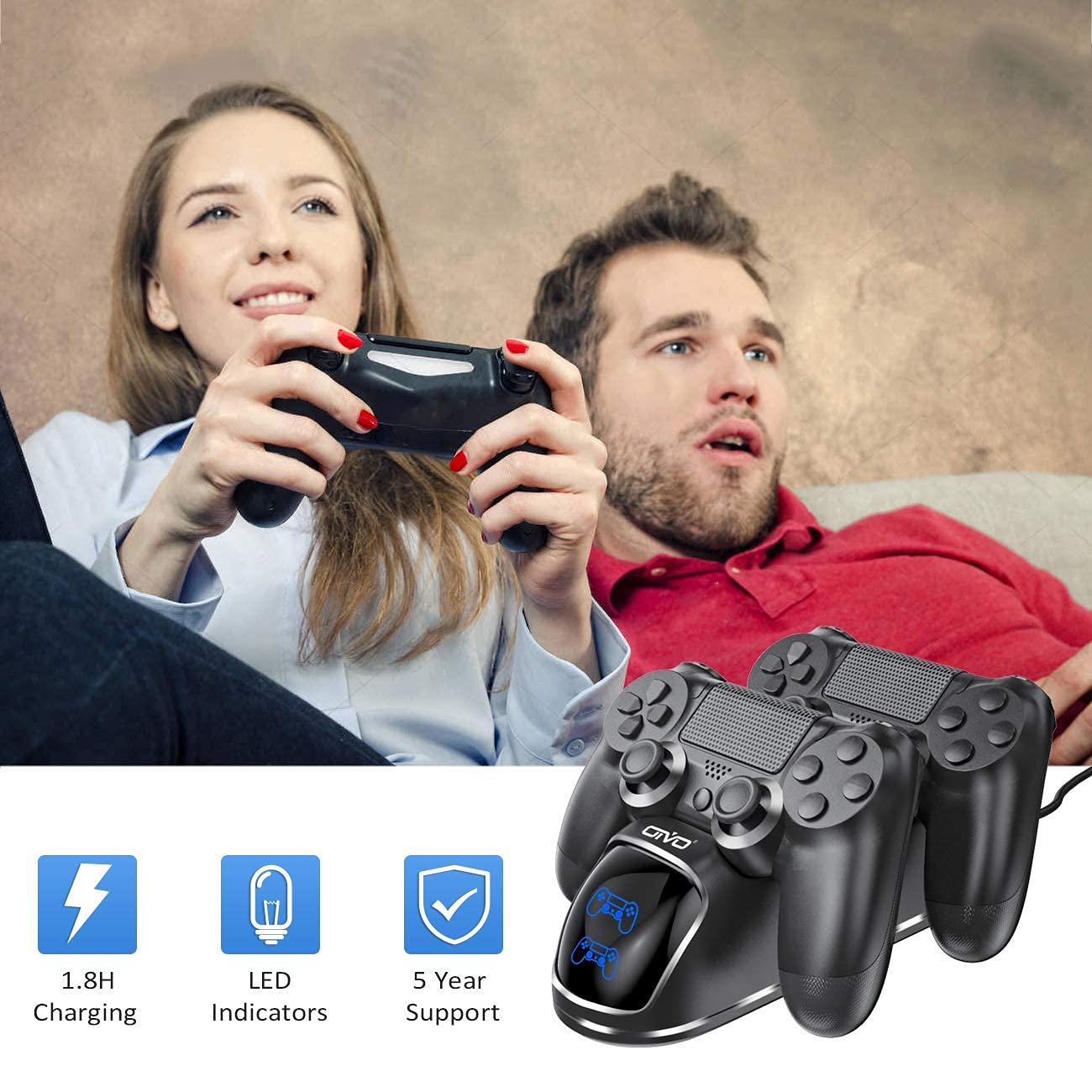 OIVO PS4 Controller Charger Dock Station - Fast 1.8Hrs Charging Dock for PlayStation 4 DualShock 4 Controllers | Replacement Charging Station for Gaming Accessories | Perfect for Multiplayer Gaming Sessions & Home Entertainment Setup