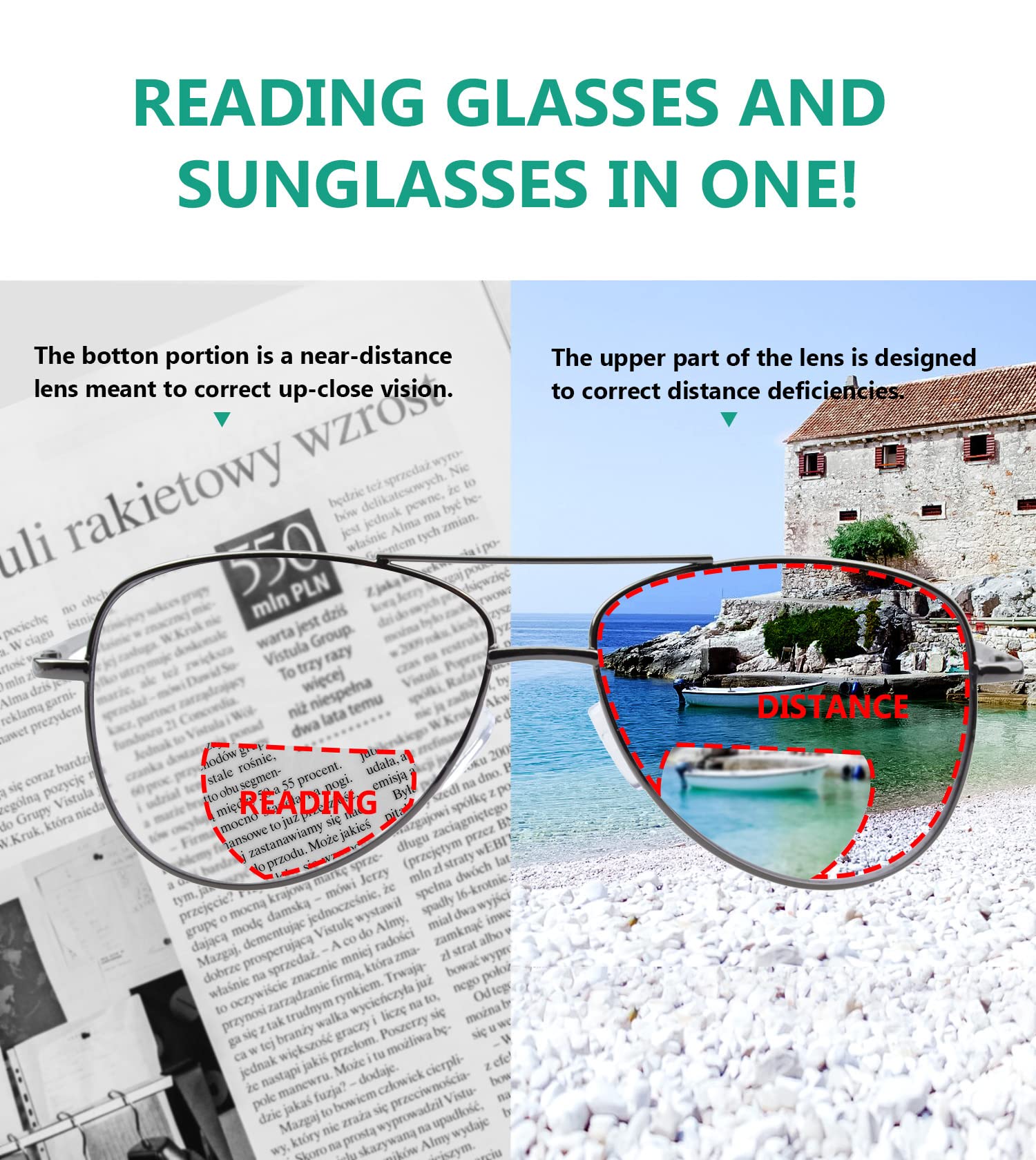 Eyekepper Pilot Bifocal Reading Glasses - Polycarbonate Lens, Spring Temple, Lightweight & Durable (Perfect for Reading, Computer Work & Hobbies)