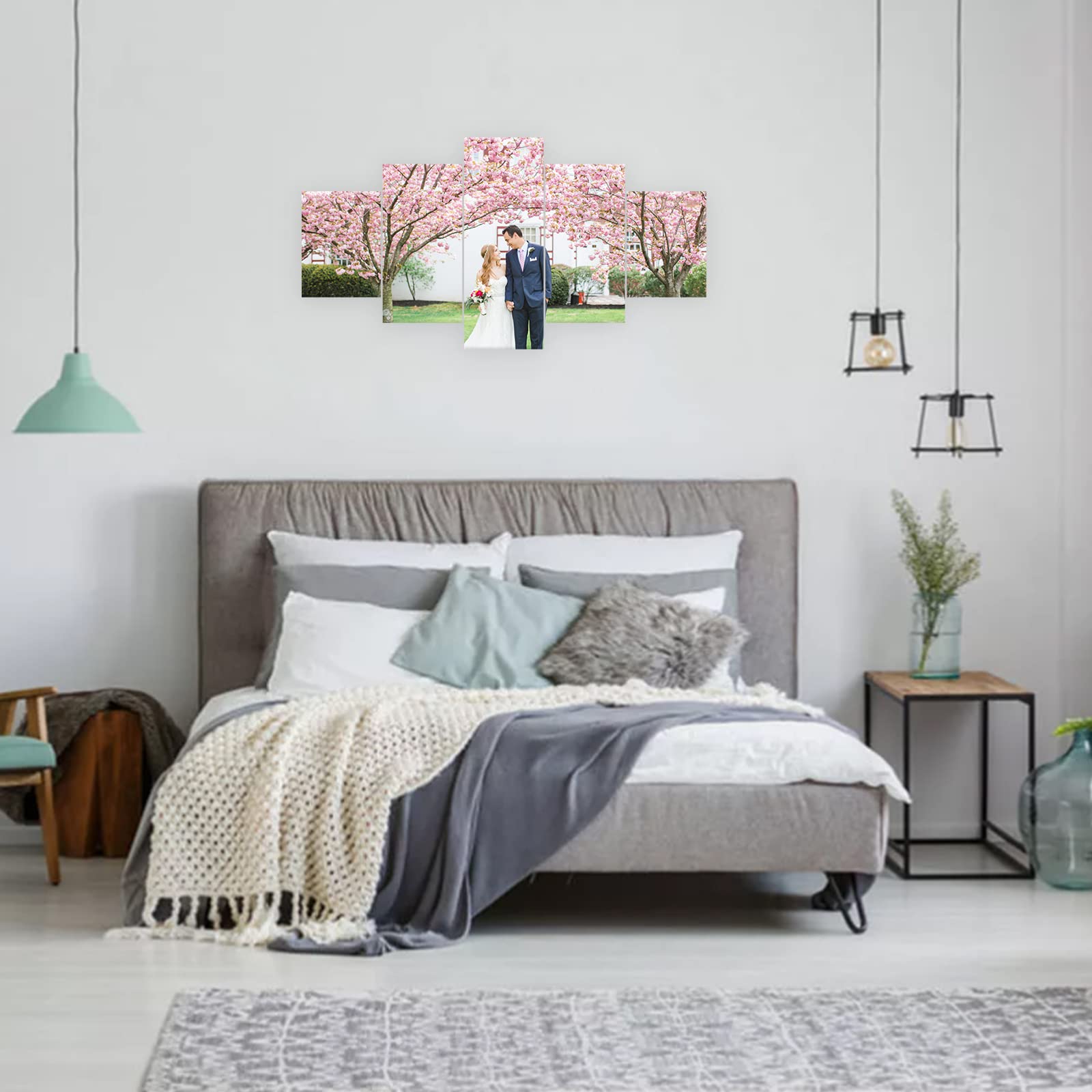 Custom 5 Panel Wall Art - Personalized Canvas Prints with Your Photos | Customized Poster Gifts & Picture Painting | Ready to Hang Wall Decor (12x16in x2, 12x24in x2, 12x32in x1) for Living Room, Bedroom & Office