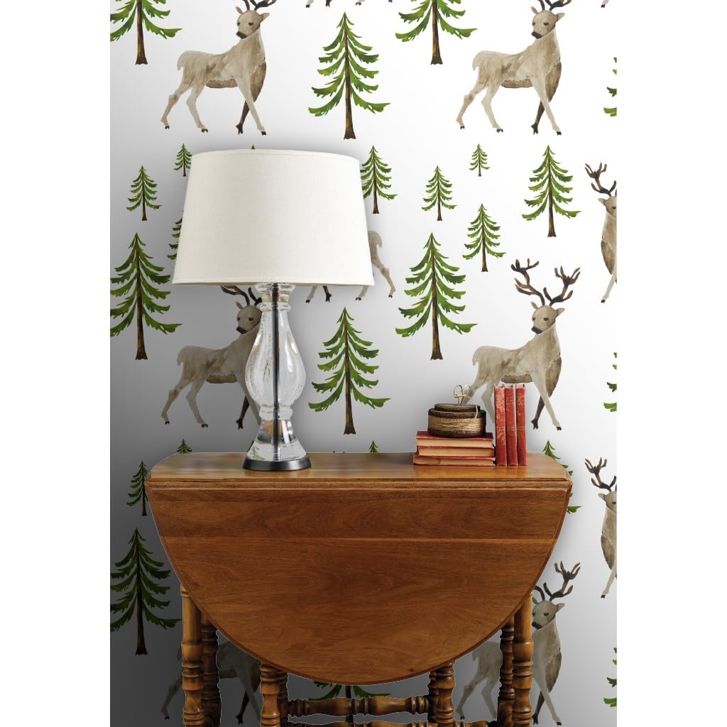 Premium Winter Deer Woodland Wallpaper 27ft x 2ft - Commercial Grade Forest Design for Nursery, Baby Boy & Girl Rooms - Traditional Green Nature-Themed Home Decor