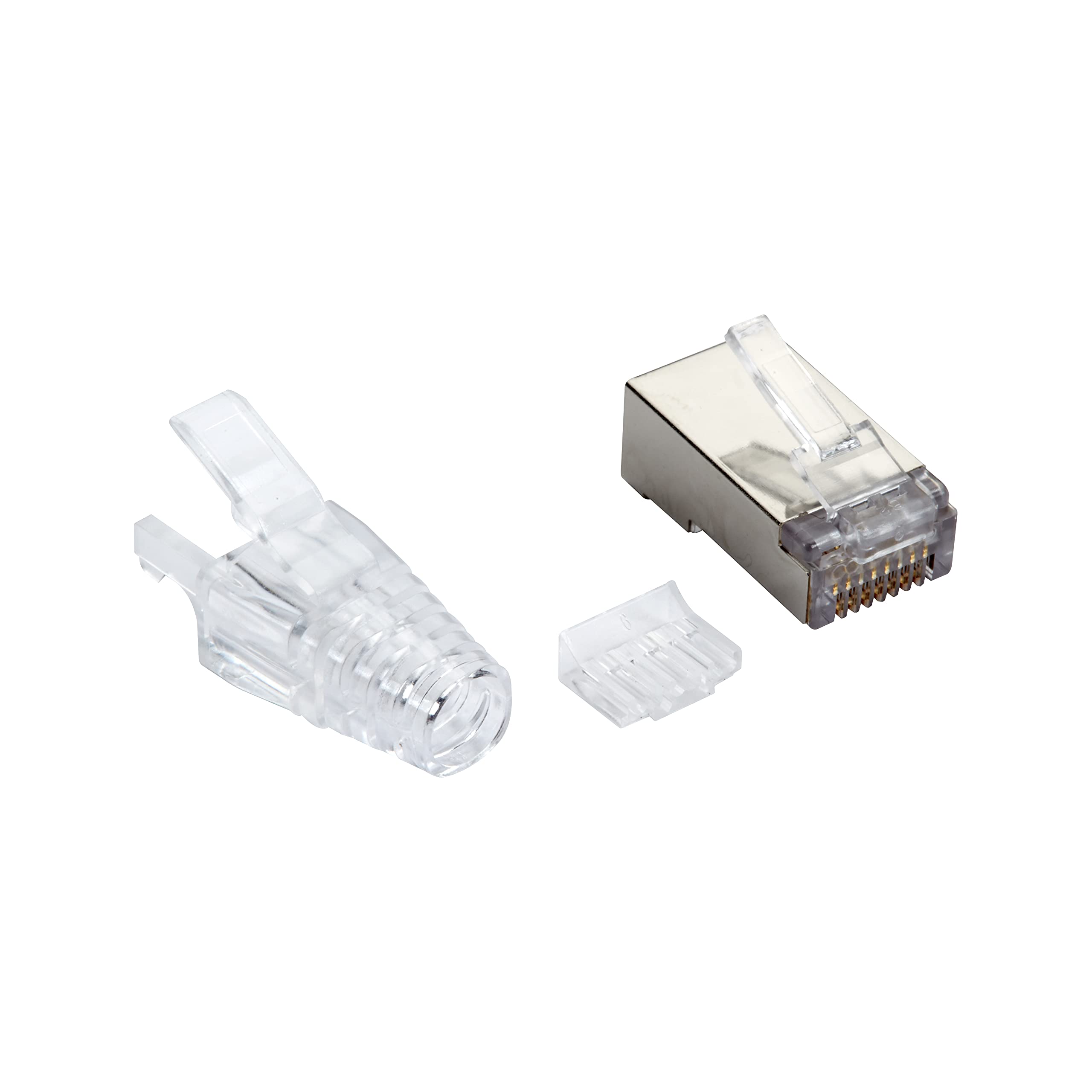 Premium Black Box CAT6A Shielded RJ-45 Modular Plugs with Boots - 100 Pack for Solid/Stranded STP Cables - Ideal for Data Centers, Office Networks & Home Ethernet Installations