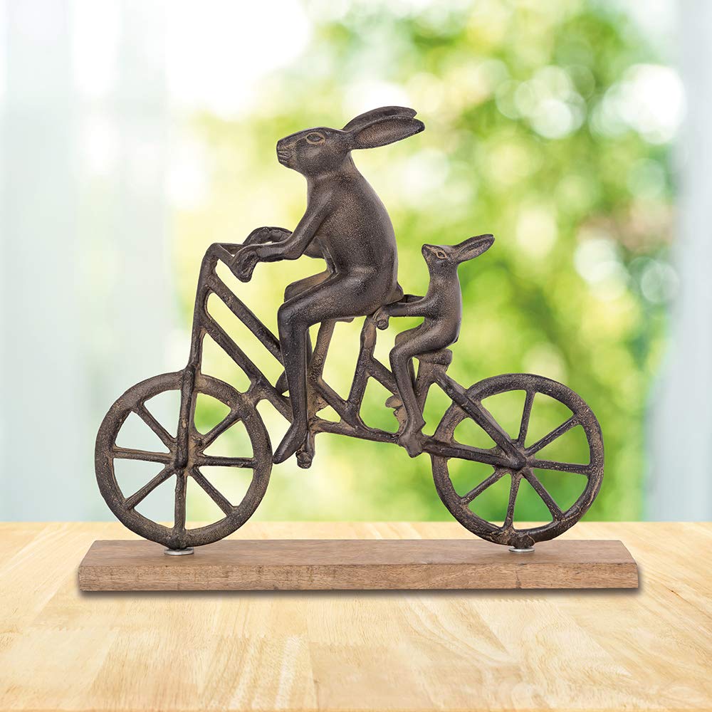 Adorable SPI Rabbit and Baby Bunny on Bicycle Figurine - Cute Desktop Decor for Office, Home & Gift - Perfect for Easter, Nursery Decor & Spring Display