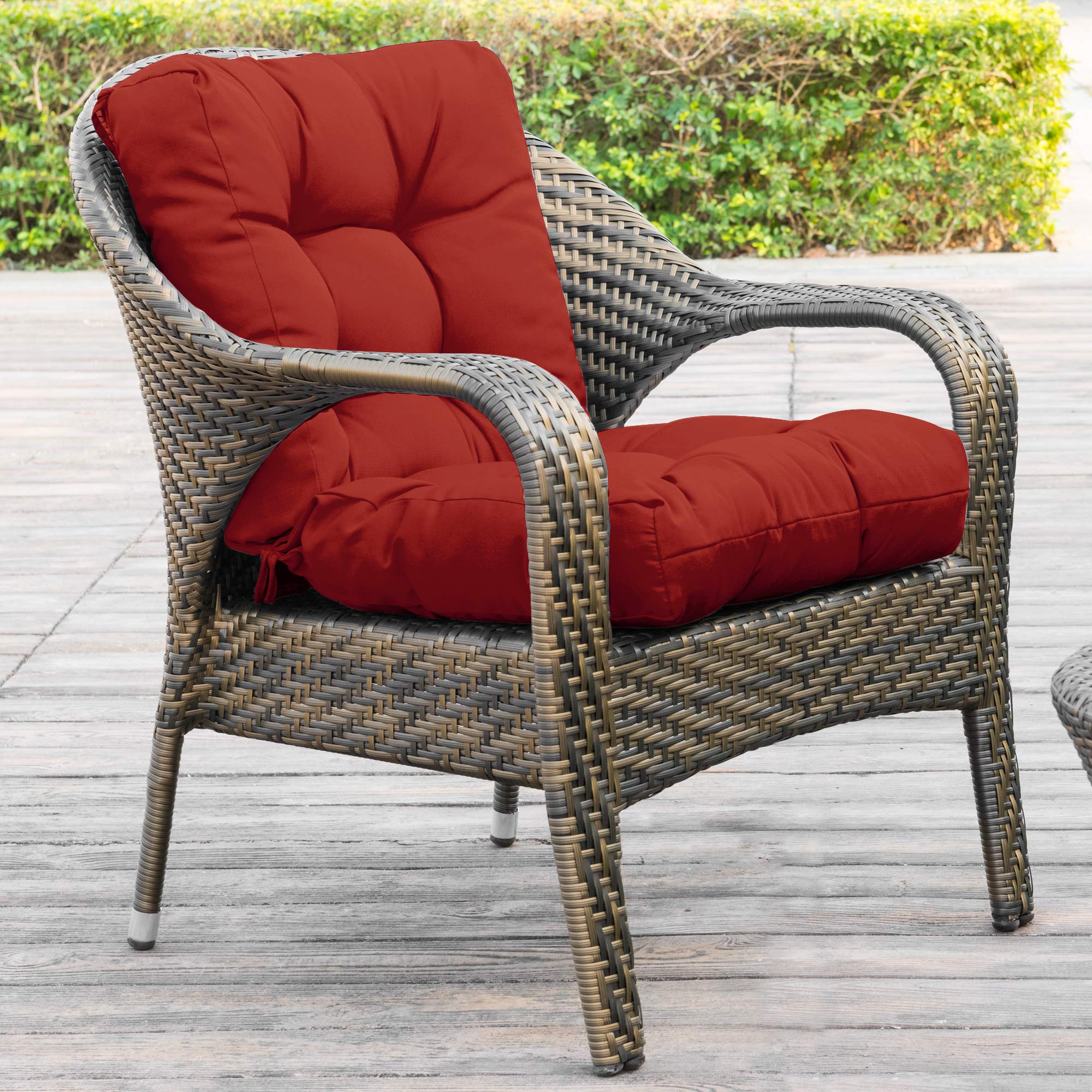 QILLOWAY Outdoor Chair Cushion Set of 2 - Tufted Seat & Back Pillows for Patio Furniture, Waterproof & Durable Spring Summer Replacement Cushions (Red) - Perfect for Garden, Poolside & Deck Relaxation