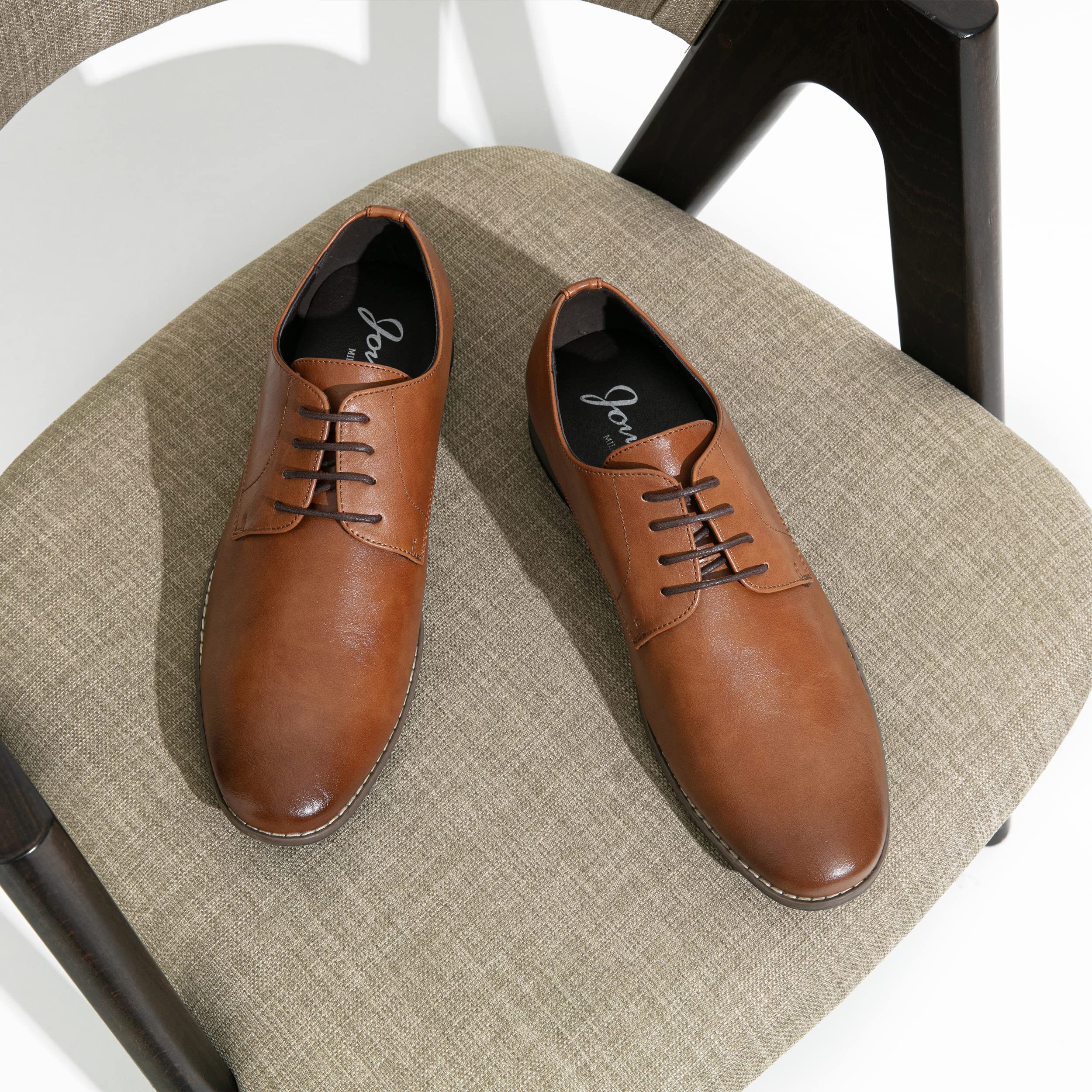 Jousen Men's Oxford Plain Toe Dress Shoes - Classic Formal Derby Shoes for Business, Wedding & Office Wear - Comfortable Leather Dress Shoes for Men