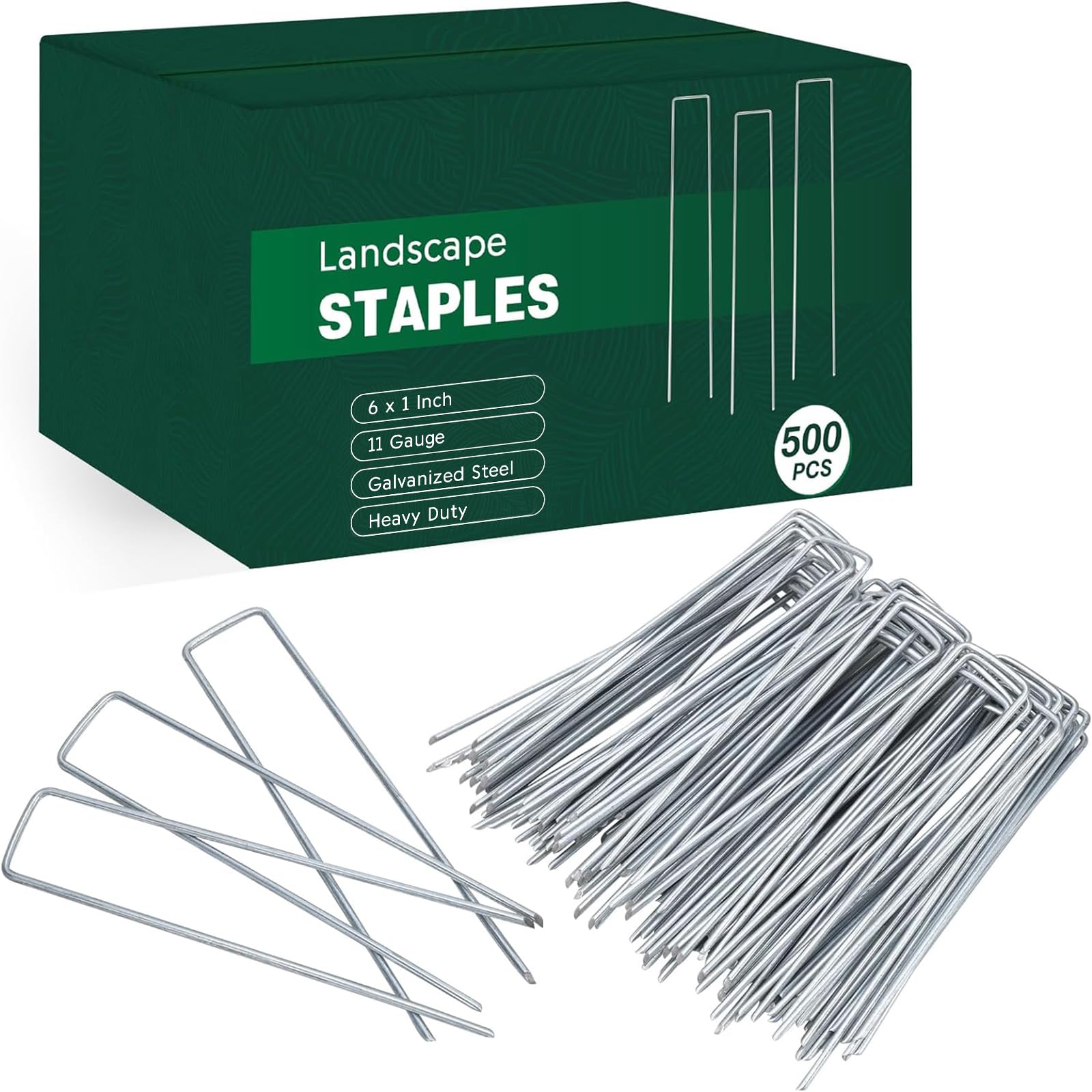 CEWOR 500 Pack 6 Inch Galvanized Landscape Staples - 11 Gauge U-Shaped Garden Stakes for Lawn, Yard & Ground Fabric | Heavy Duty Fence Pins for Landscaping, Drip Irrigation & Weed Barrier Installation | Perfect for Securing Landscape Fabric, Garden Netting & Irrigation Systems