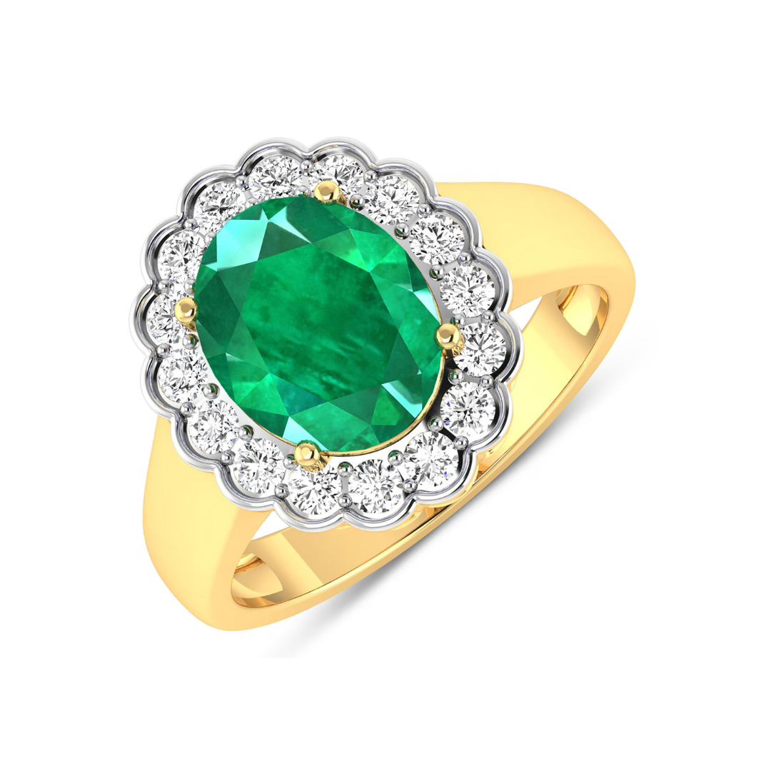 Genuine White Diamond & Zambian Emerald Halo Ring - 14K Gold Wedding Engagement Ring for Women, Perfect for Proposals, Anniversaries & Special Occasions