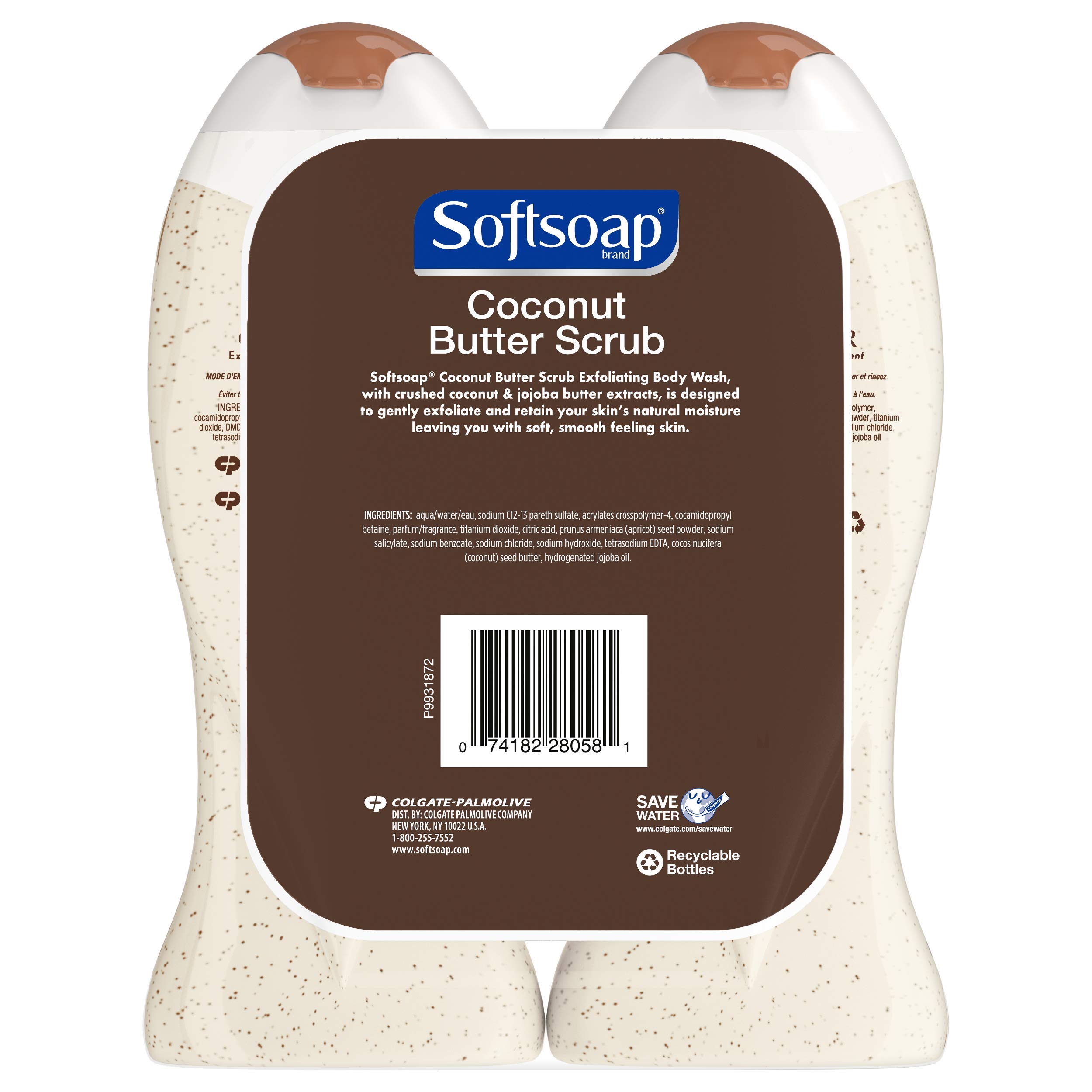 Softsoap Coconut Body Butter Scrub & Buff Wash - 15 oz (Pack of 2) | Exfoliating & Moisturizing Body Wash for Smooth Skin - Perfect for Shower & Spa Day Self-Care