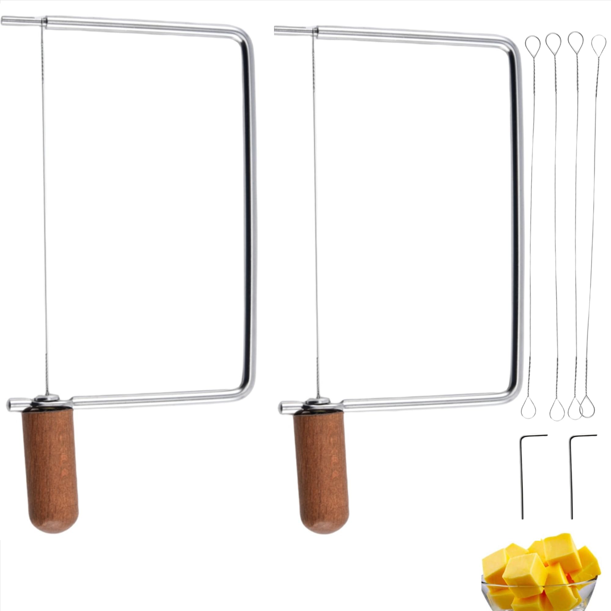 Premium Stainless Steel Cheese Slicer with Wooden Handle - 2-Piece Cheese Cutting Board Accessory Kit for Perfect Cheese Platters, Charcuterie Boards & Gourmet Gift Giving
