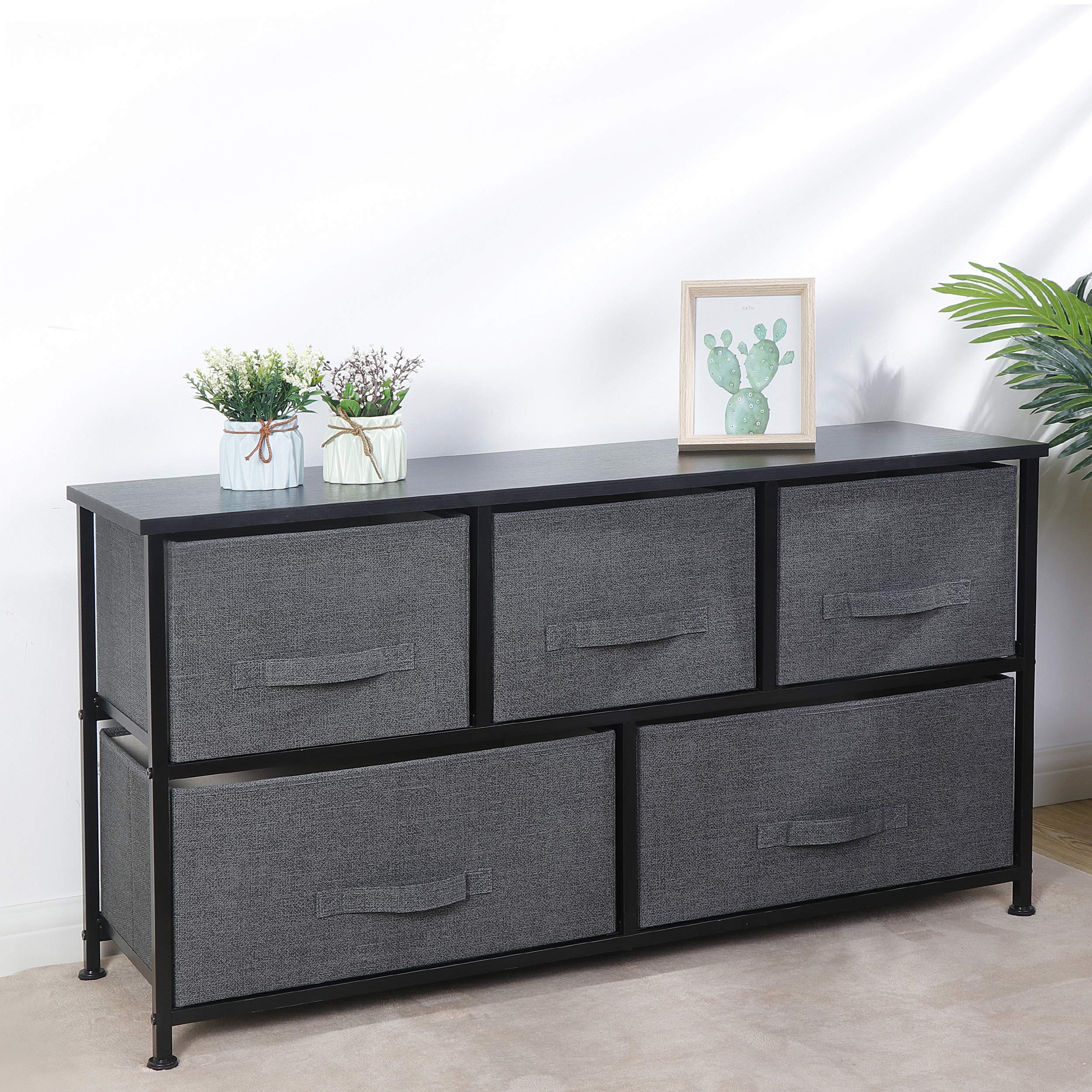 HomGarden Extra Wide Dresser with 6 Drawers, Fabric Storage Tower Organizer Unit with Easy Pull Handle - Perfect for Bedroom, Hallway, Entryway & Closet Organization (Beige, 36
