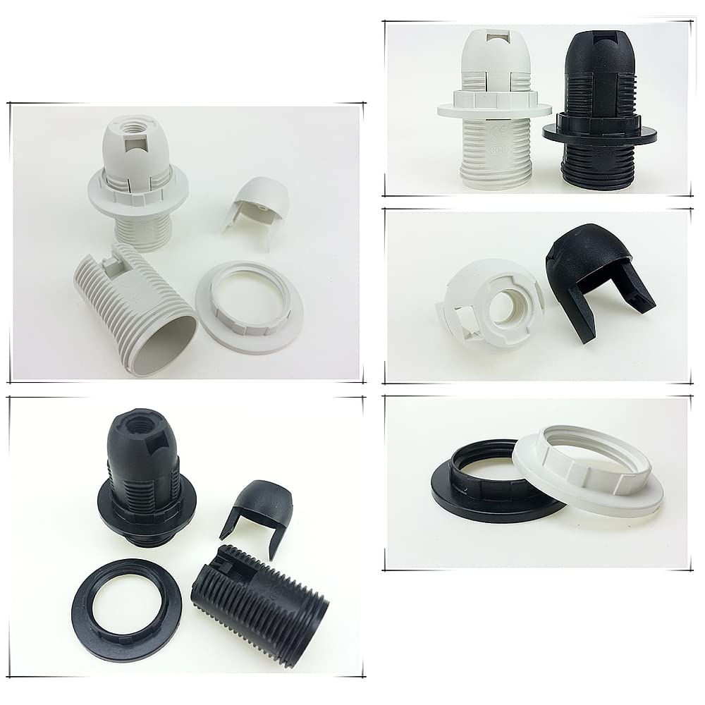 GOWEILE 10Pcs E14 Lamp Holder - Plastic Edison Screw Socket for Pendant Lights (Black/White)