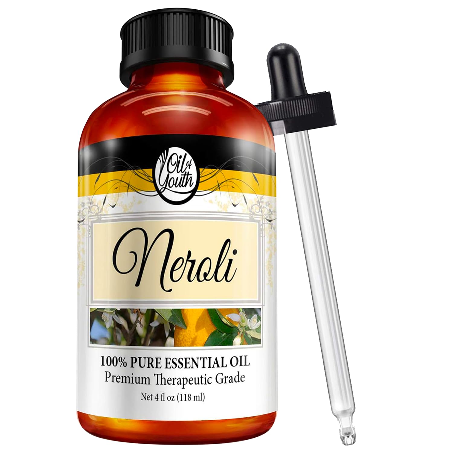 Neroli Essential Oil - 100% Pure Therapeutic Grade, 4 fl oz with Dropper for Aromatherapy, Diffuser, Massage & Skin Care | Perfect for Stress Relief, Sleep Aid & Natural Perfume | Use in Home Spa, Yoga & Meditation