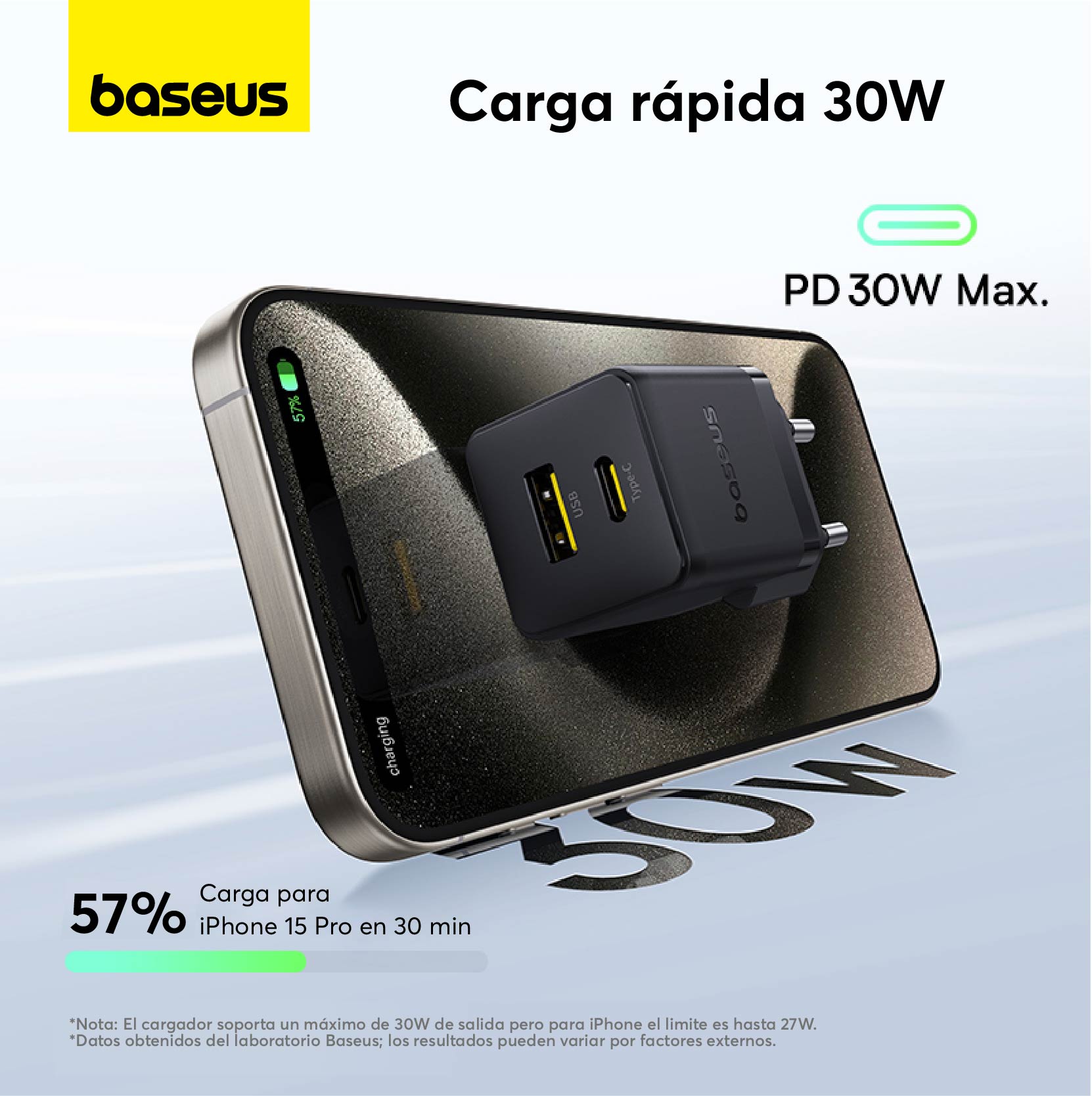 Baseus 30W Fast Charger USB C & USB A Dual Port with USB C to USB C Cable - Black | Perfect for iPhone, Android, MacBook & Travel Charging