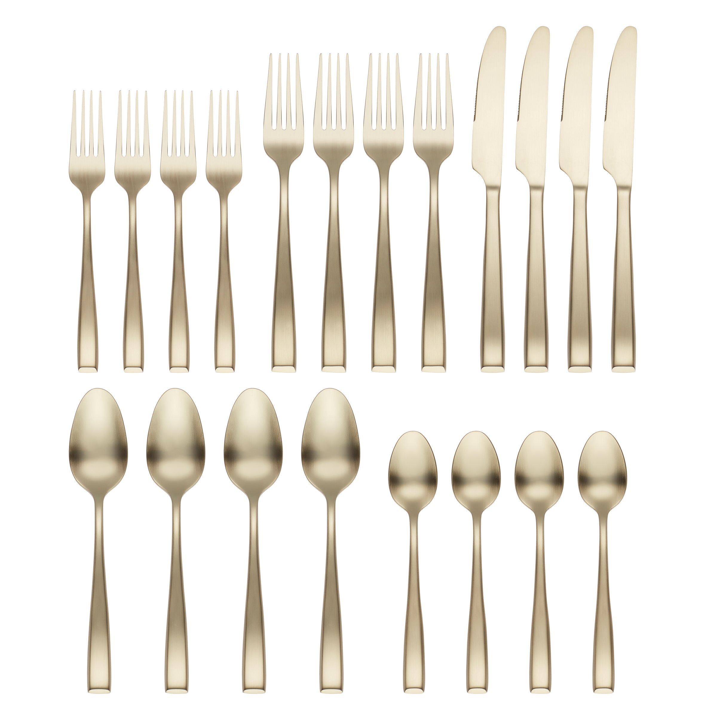 Samira 20-Piece Flatware Set - Elegant Champagne Satin Finish Stainless Steel Cutlery Set for Dining, Wedding Gifts & Special Occasions