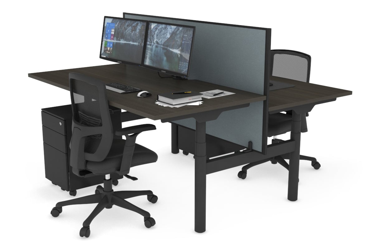 Flexi Premium Height Adjustable 2 Person H Bench Workstation - Black Frame [1600L x 800W with Cable Management] - Ideal for Office, Home Workspace & Collaborative Work Environments