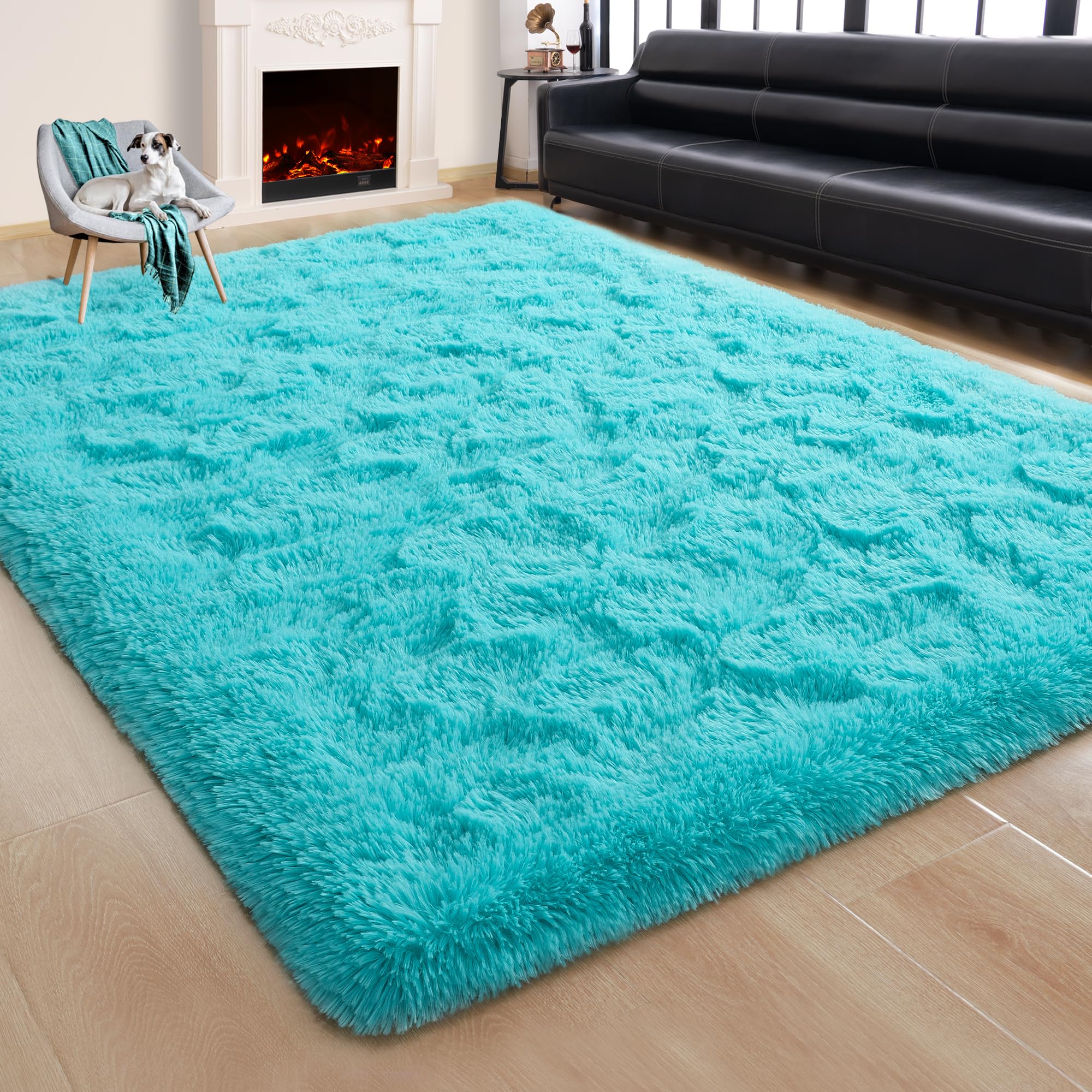 Stylish Teal Blue 5x8 Fluffy Shag Area Rug - Soft Plush Living Room Carpet, Large Fuzzy Bedroom Rug, Cozy Dorm Decor, Kids Room Floor Mat for Home Aesthetic | Perfect for Living Spaces, Bedrooms & Nursery Decor