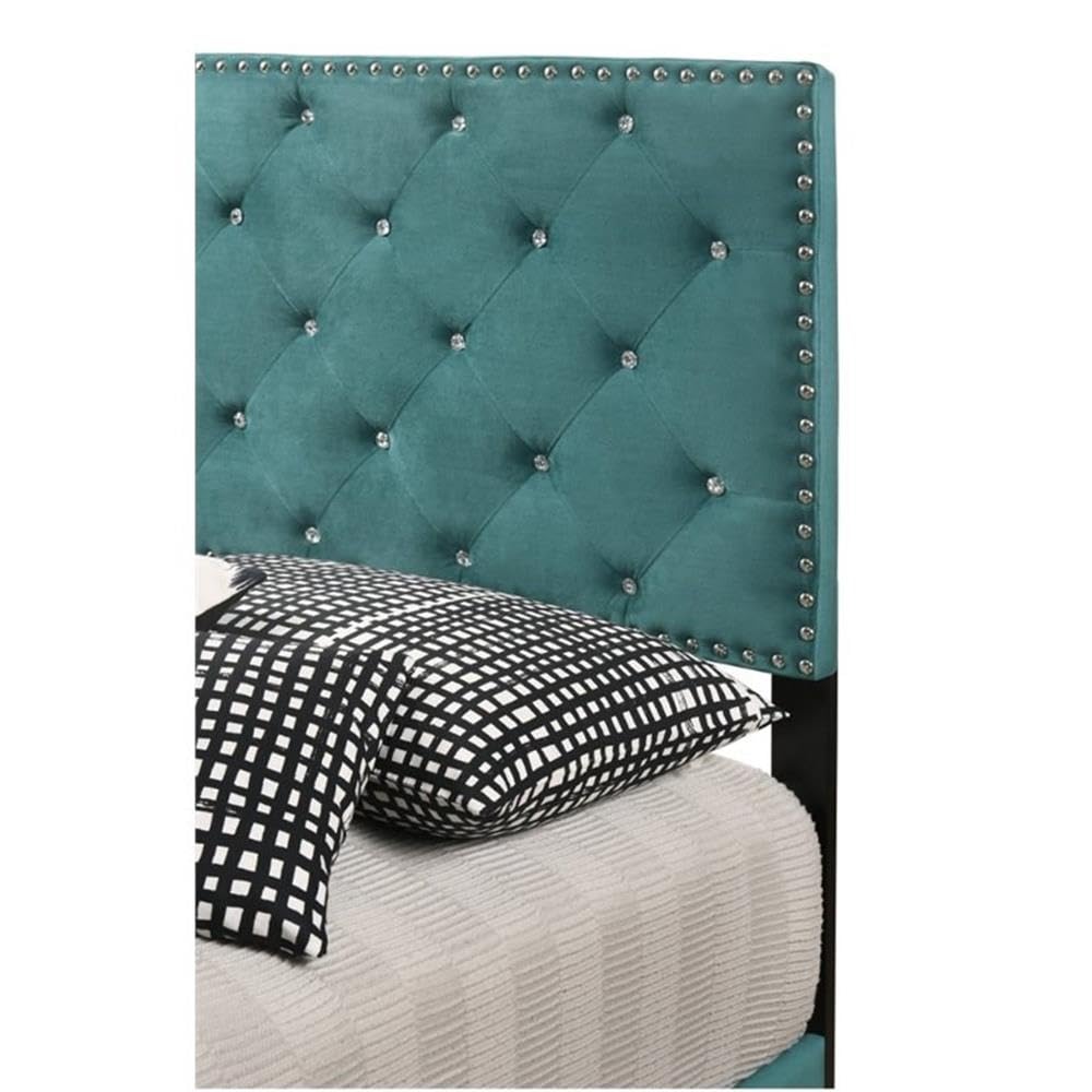 Glory Furniture Suffolk Velvet Upholstered Twin Bed in Green - Luxurious Velvet Twin Size Bed Frame for Kids & Teens Bedroom, Guest Room, or Dormitory