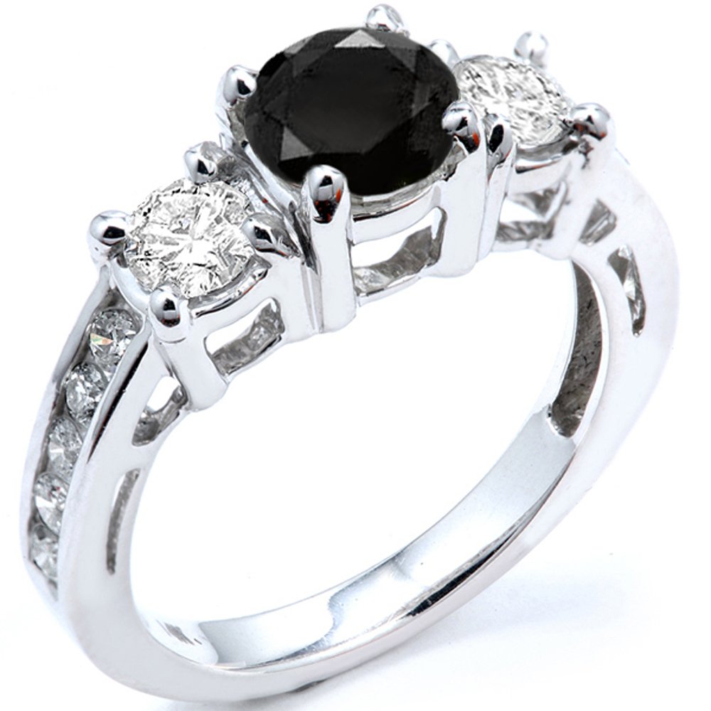2.55 CTTW 10K White Gold Round Black & White Diamond Engagement Ring for Women - Elegant Bridal Jewelry for Proposals, Weddings & Anniversaries