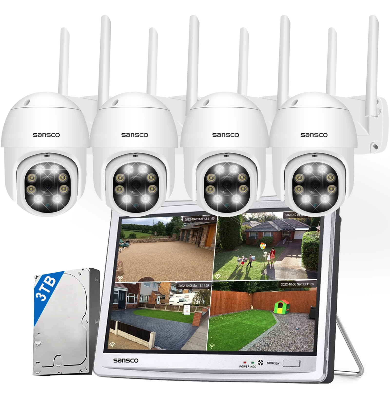 SANSCO 2K 10CH Wireless PTZ Security Camera System with 12