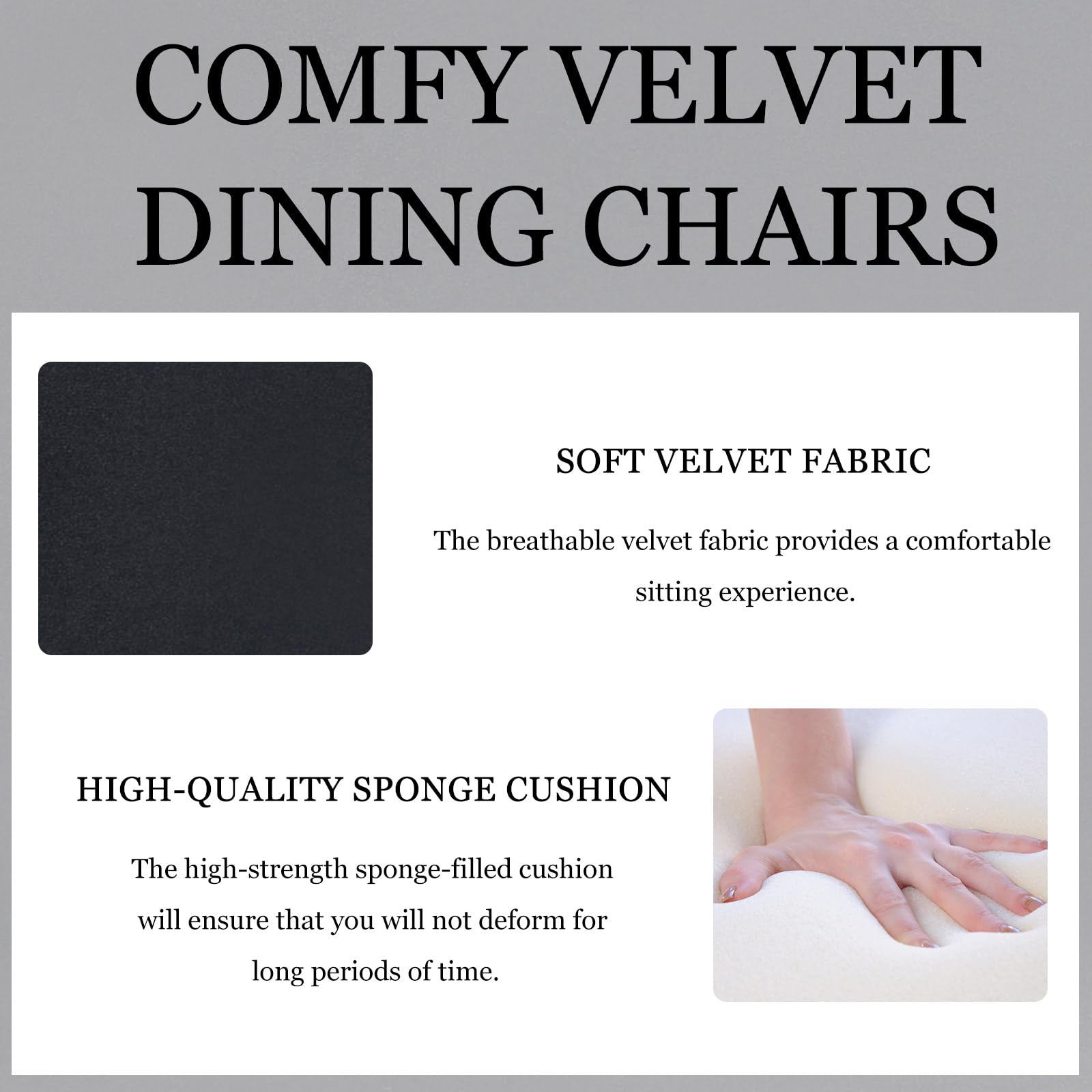 ANOUR Velvet Dining Chairs Set of 2 - Modern Upholstered Kitchen Chairs with Gold Metal Legs, Armless Accent Chairs for Dining Room, Living Room & Vanity - Soft Black Velvet Seating for Home Decor