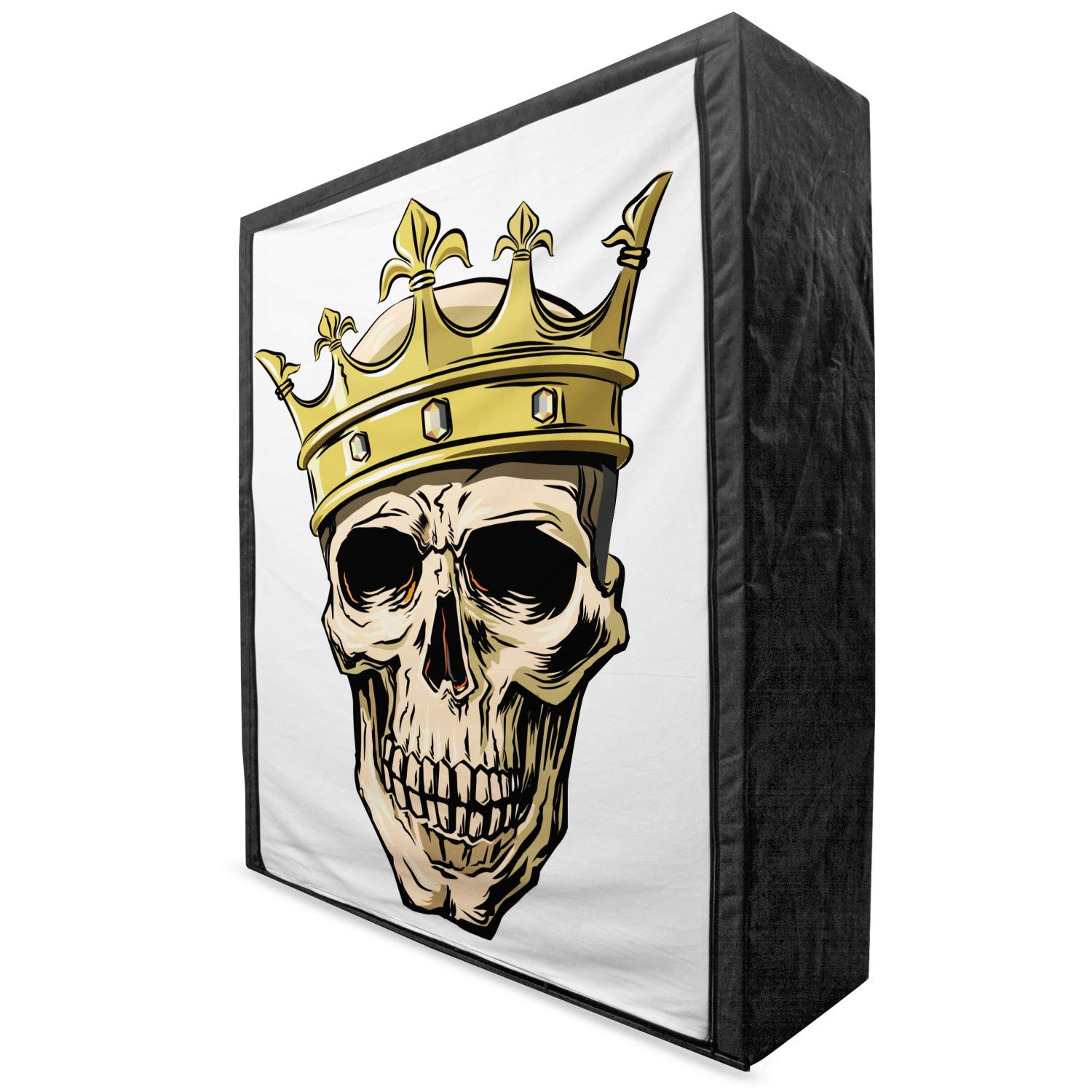 Ambesonne King Size Portable Fabric Wardrobe - Gothic Skull Skeleton with Crown Design, Hand-Drawn Art on White Background, 59-Inch Clothing Organizer with Shelves for Bedroom Storage | Perfect for Gothic Decor, Dorm Rooms & Small Space Organization