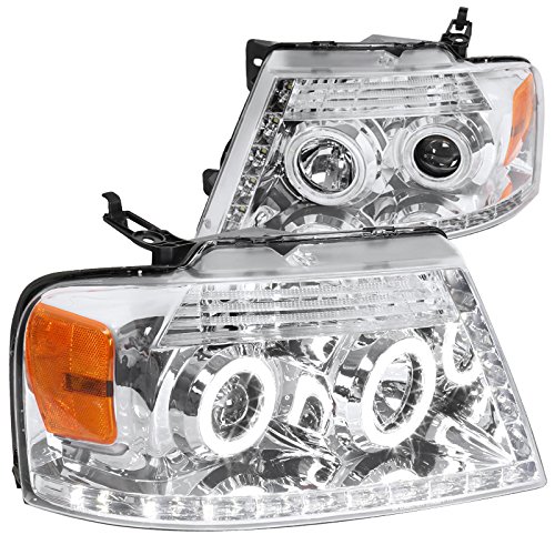 Spec-D Tuning 2LHP-F15004-8-RS LED Halo Projector Headlights for Ford F150 - Chrome Clear Lens with R8 Halo Rings - Upgrade Your Truck's Lighting for Night Driving & Off-Road Adventures
