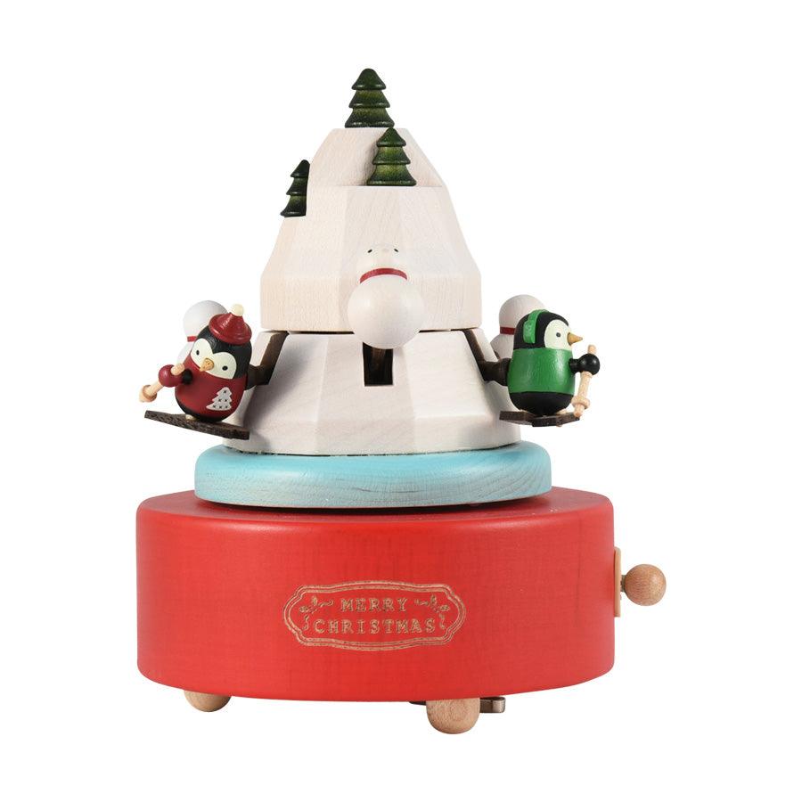 WOODERFUL LIFE Music Go Round Christmas Penguin Skiing Wooden Musical Toy - Perfect Holiday Decoration & Gift for Kids
