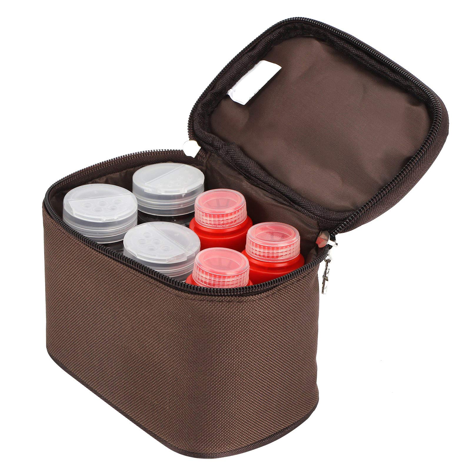 Zerodis BBQ Organizer Bag - Portable Picnic Basket with Spice Jars & Seasoning Bottles Set - Condiment Storage Container for Outdoor Grilling, Camping & Picnics