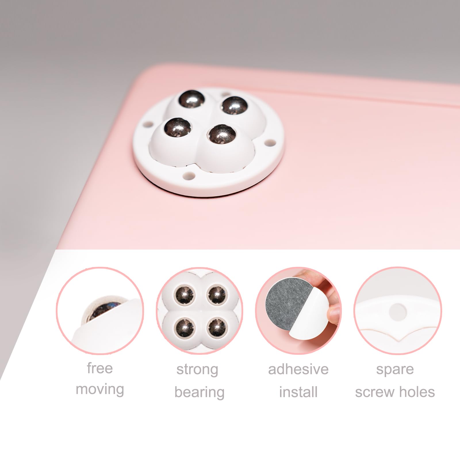 Self-Adhesive Wheels - 4pcs Mini Swivel Casters with Sticky Rollers for Sliding Small Kitchen Appliances, Furniture, Bins & Storage Boxes | Easy Mobility for Microwaves, Refrigerators & Heavy Furniture