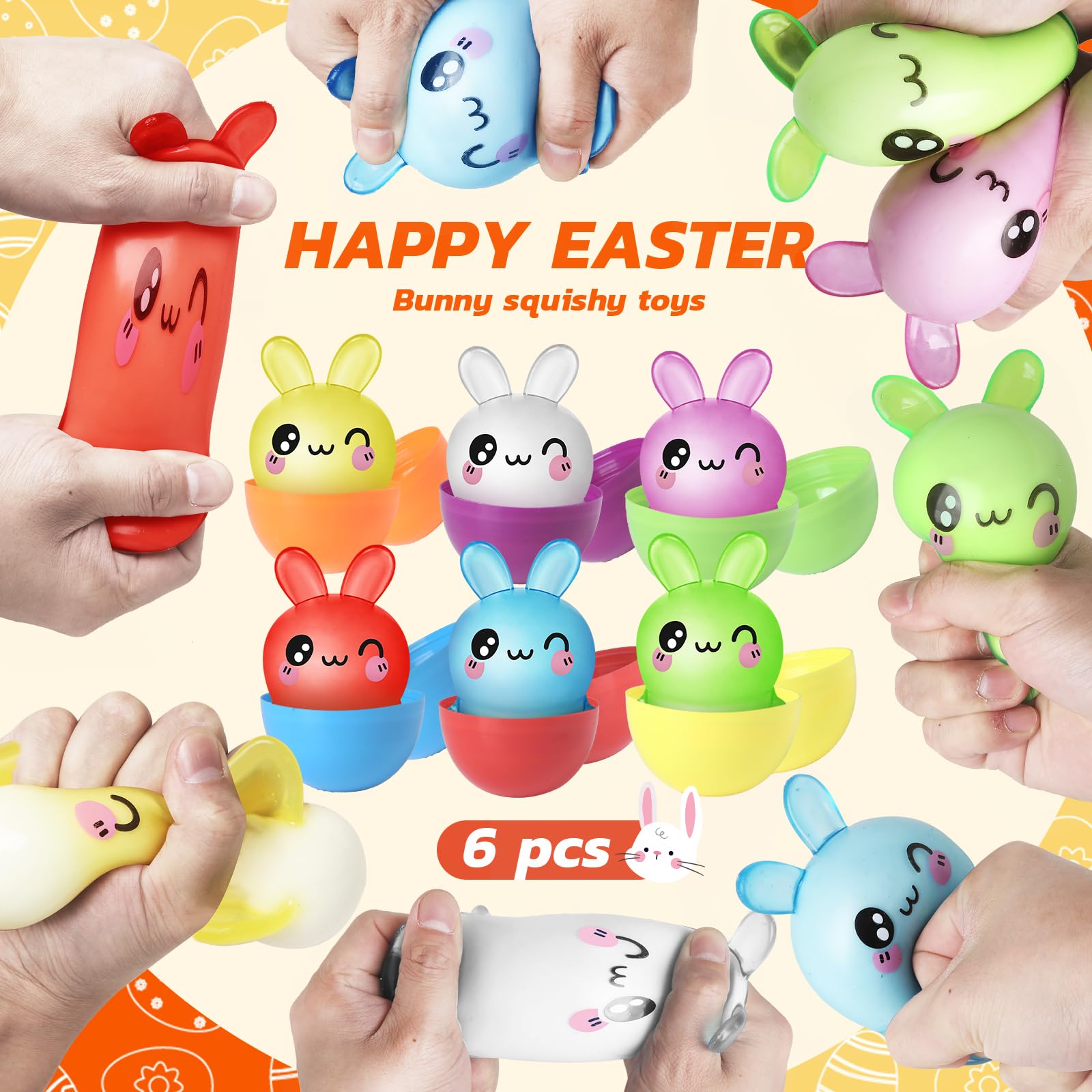 6 Pack Prefilled Easter Eggs with Squeeze Toys - Easter Basket Stuffers, Kids Fidget Toys, Easter Egg Hunt & Party Favors, Stress Relief Gifts for Children (Perfect for Easter Celebrations, Classroom Rewards & Sensory Play)