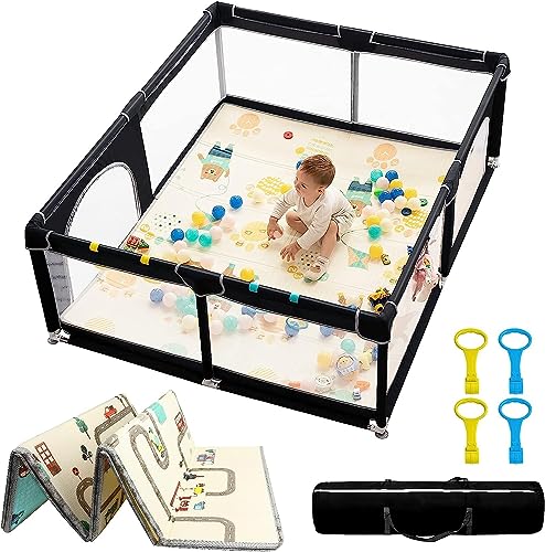 Black Playpen With Mat