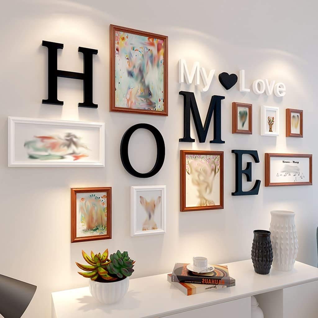 9-Piece Solid Wood Photo Frame Wall Gallery Set - Home Living Room Wall Decor for TV & Sofa Background - Perfect for Family Photos & Art Display (Color: E)