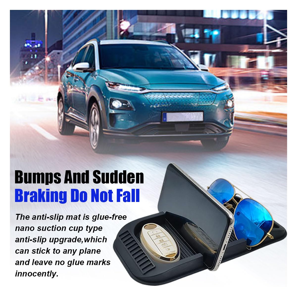 Anti-Slip Car Dashboard Mat with Phone Holder - for Navigation & Sunglasses