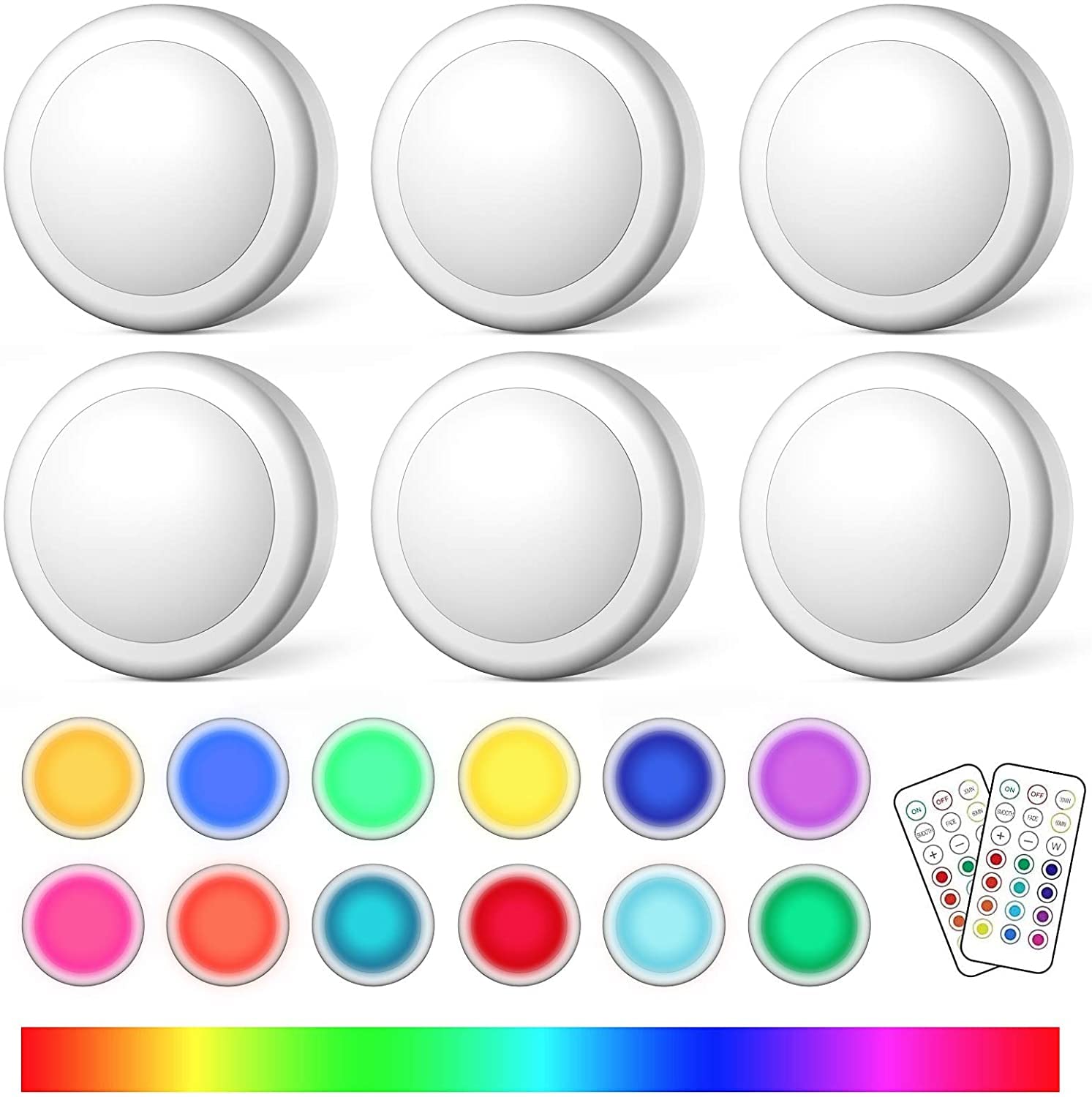 16 Color Changing Wireless LED Puck Lights - Battery Powered Dimmable Under Cabinet Lighting with Remote Control & Timer, Perfect for Kitchen, Closet, Bookshelf and Display Case Decoration