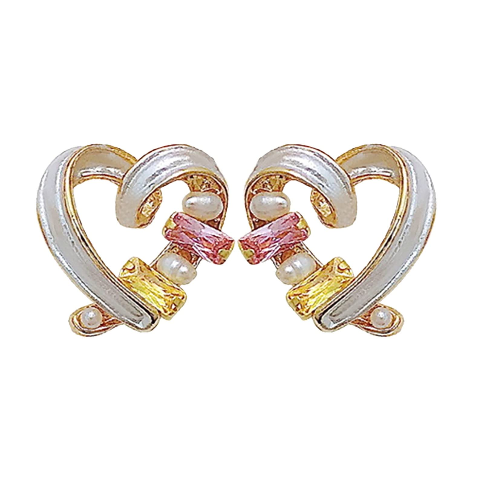 Sweet Love Rhinestone Hoop Earrings for Women - Fashionable All-Match Colored Diamond Stud Earrings Set | Perfect for Date Night, Parties & Everyday Wear